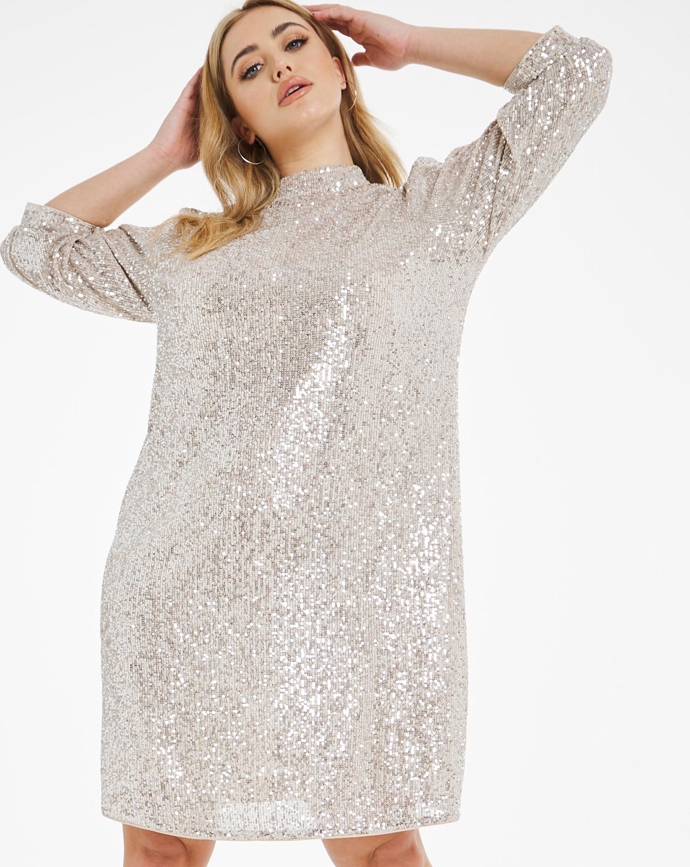 white sequin shift dress