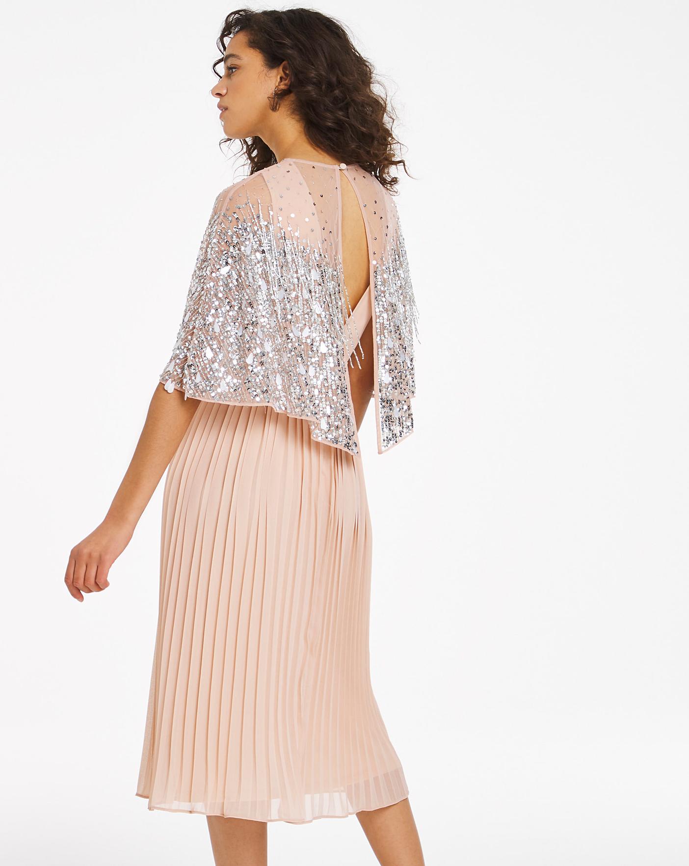 Joanna Hope Sequin Cape Pleated Dress | Oxendales