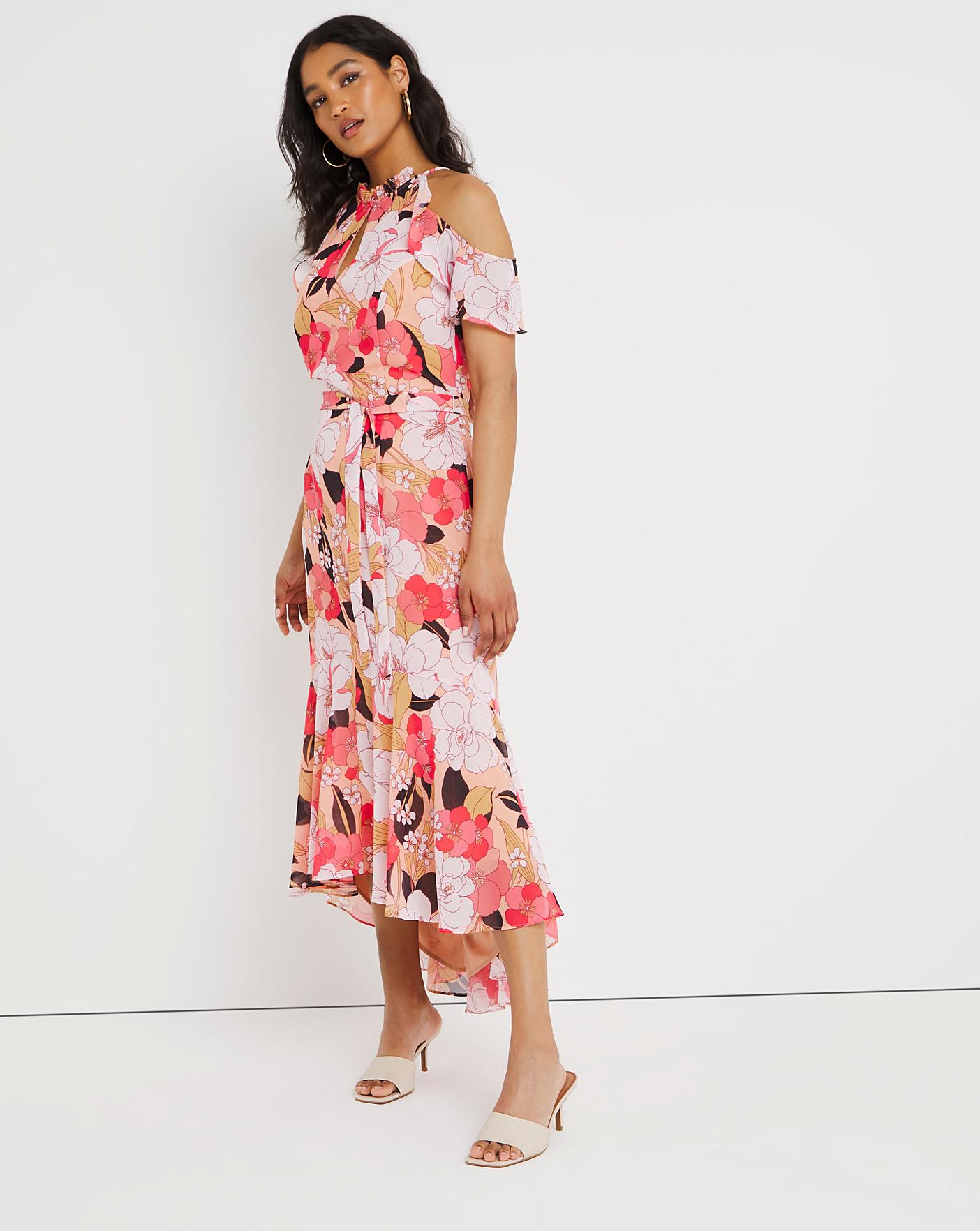 rose cold shoulder dress