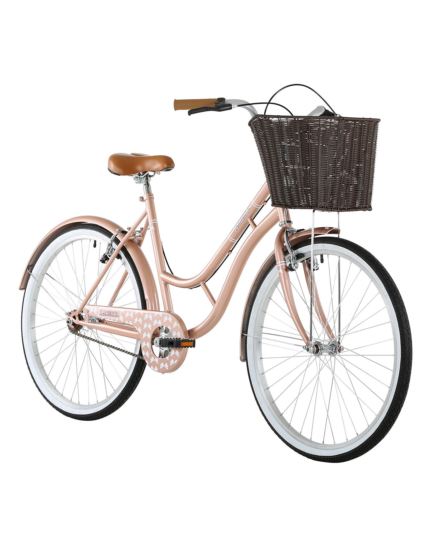 rose gold bike with basket