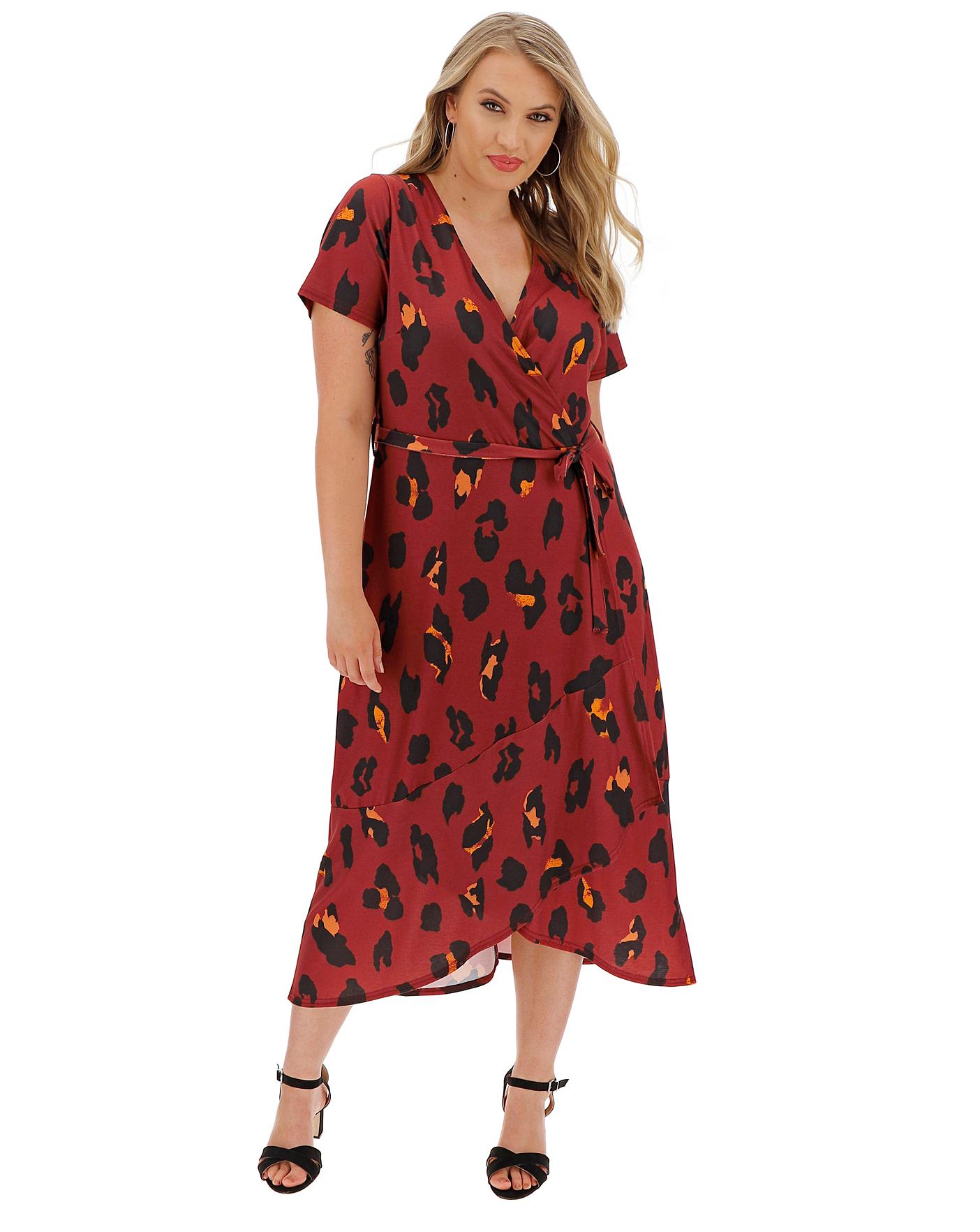 animal print wrap midi dress