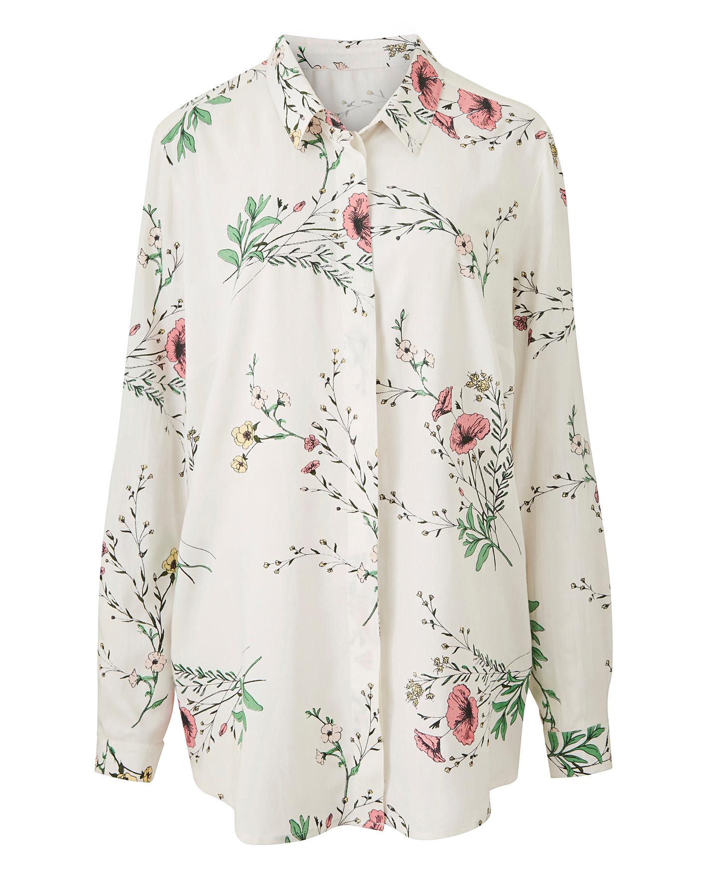 Ivory Floral Printed Viscose Shirt | Crazy Clearance