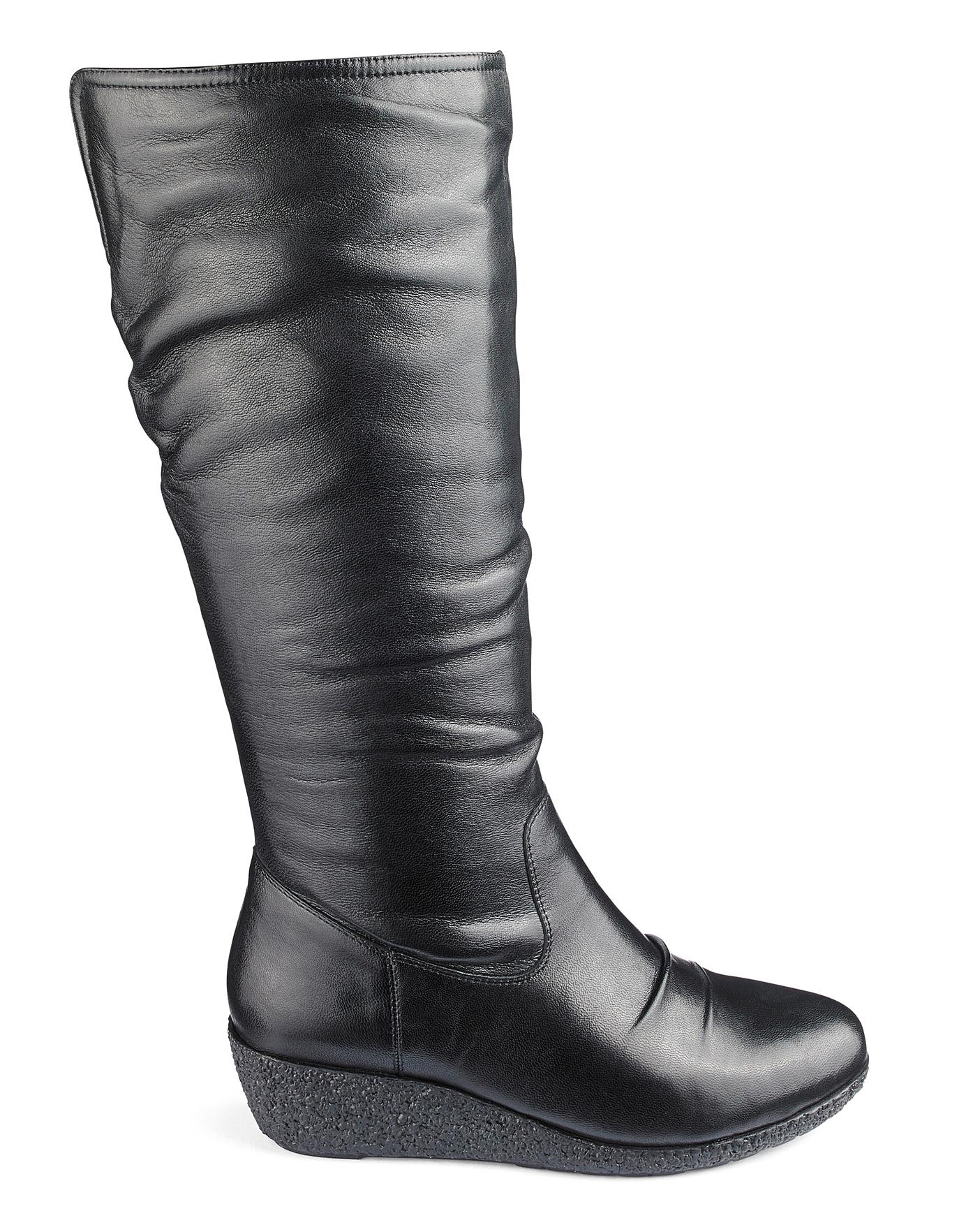 Leather Wedge Boots E Fit Standard Calf 