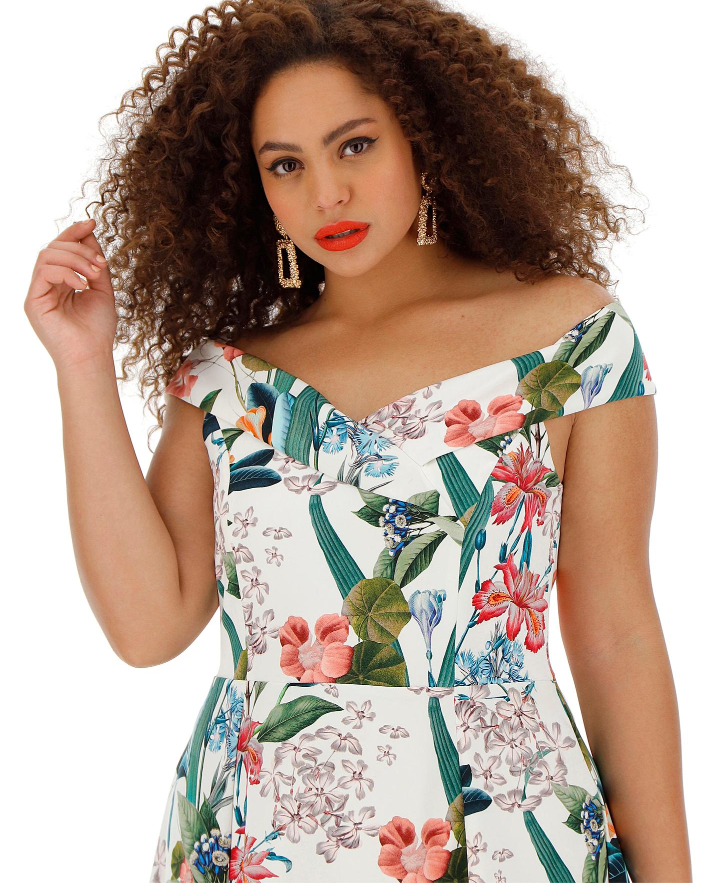 oasis tropical bardot midi dress