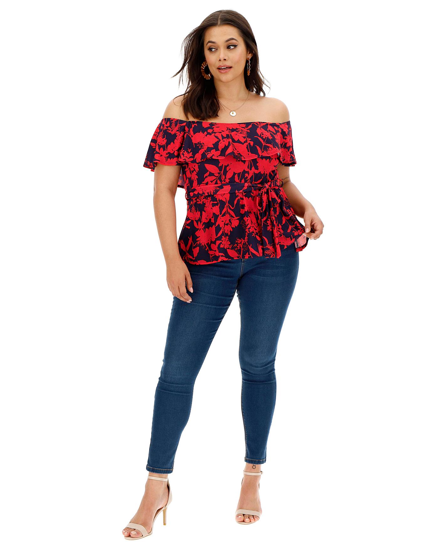 Pink Clove Floral Bardot Longline Top Simply Be
