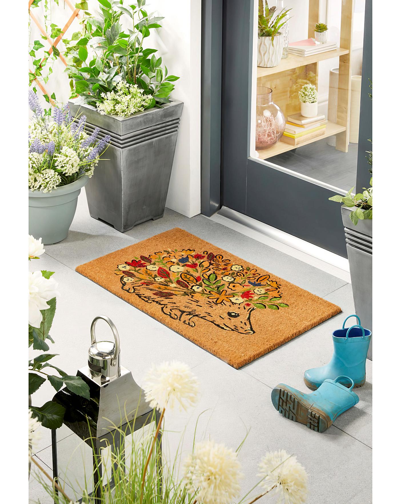 Floral Coir Hedgehog Doormat J D Williams