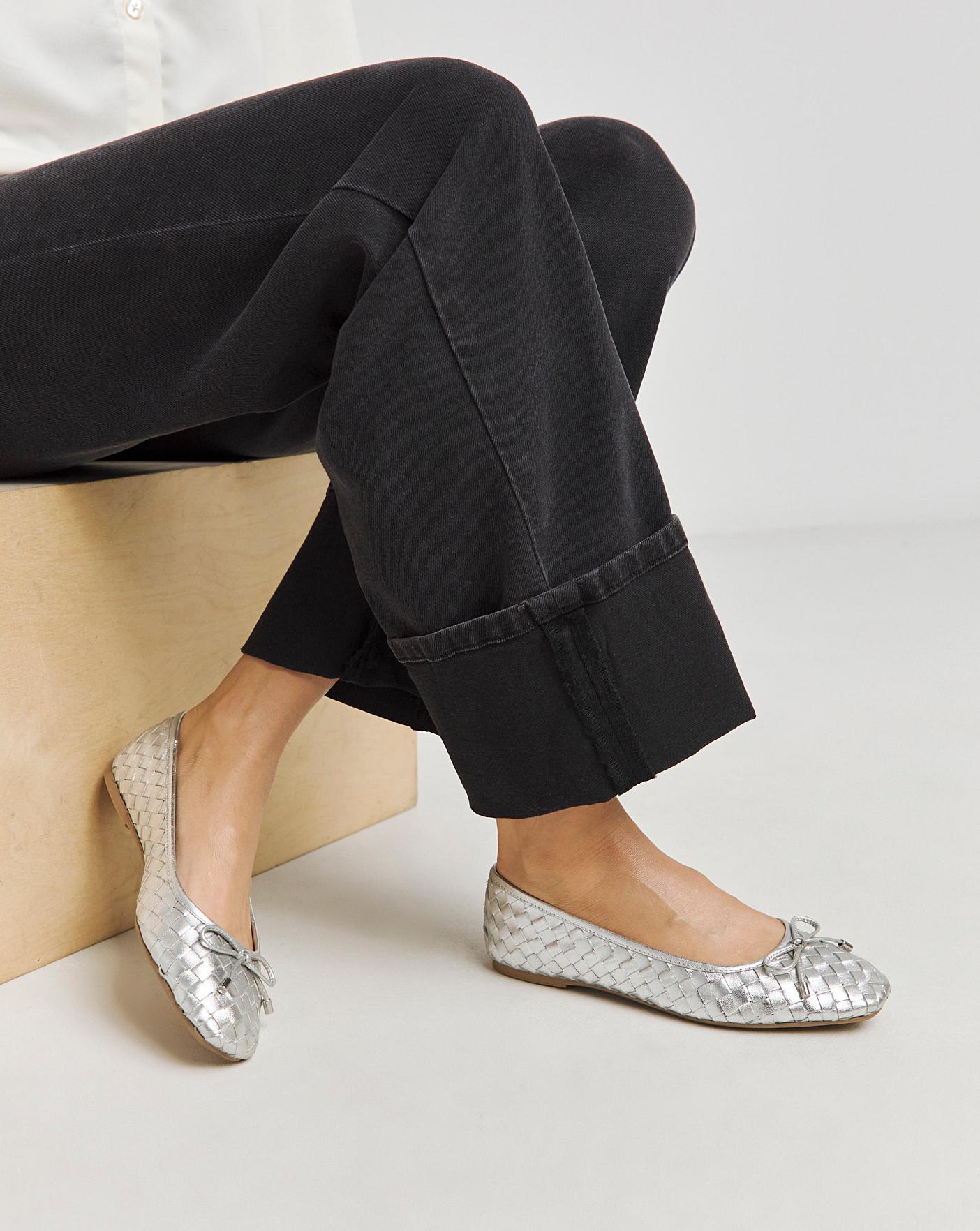 Woven Leather Ballerina Ex Wide Simply Be