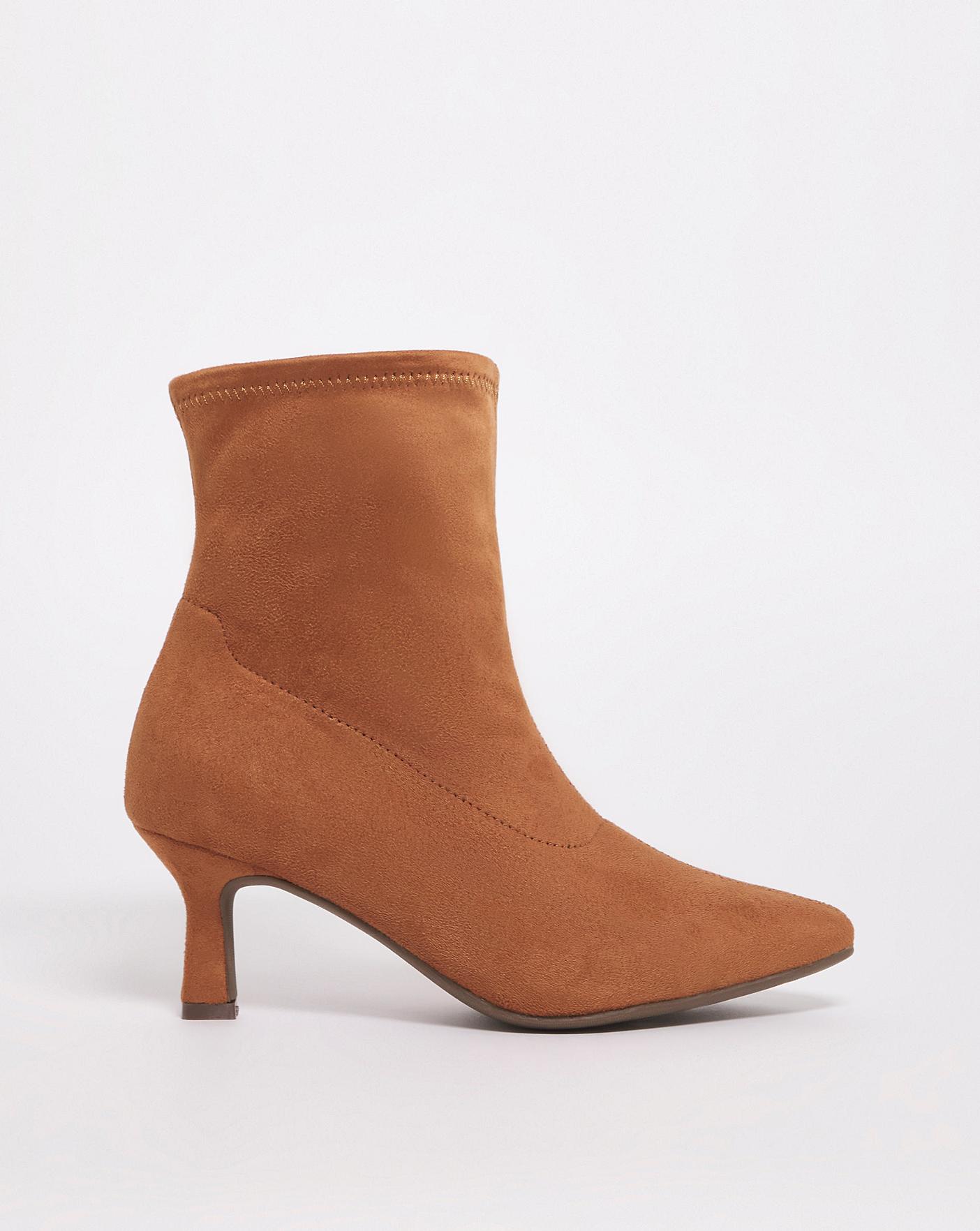 Tweed Metal Toe Cap Low Stiletto Pointed Toe Ankle Boots | boohoo