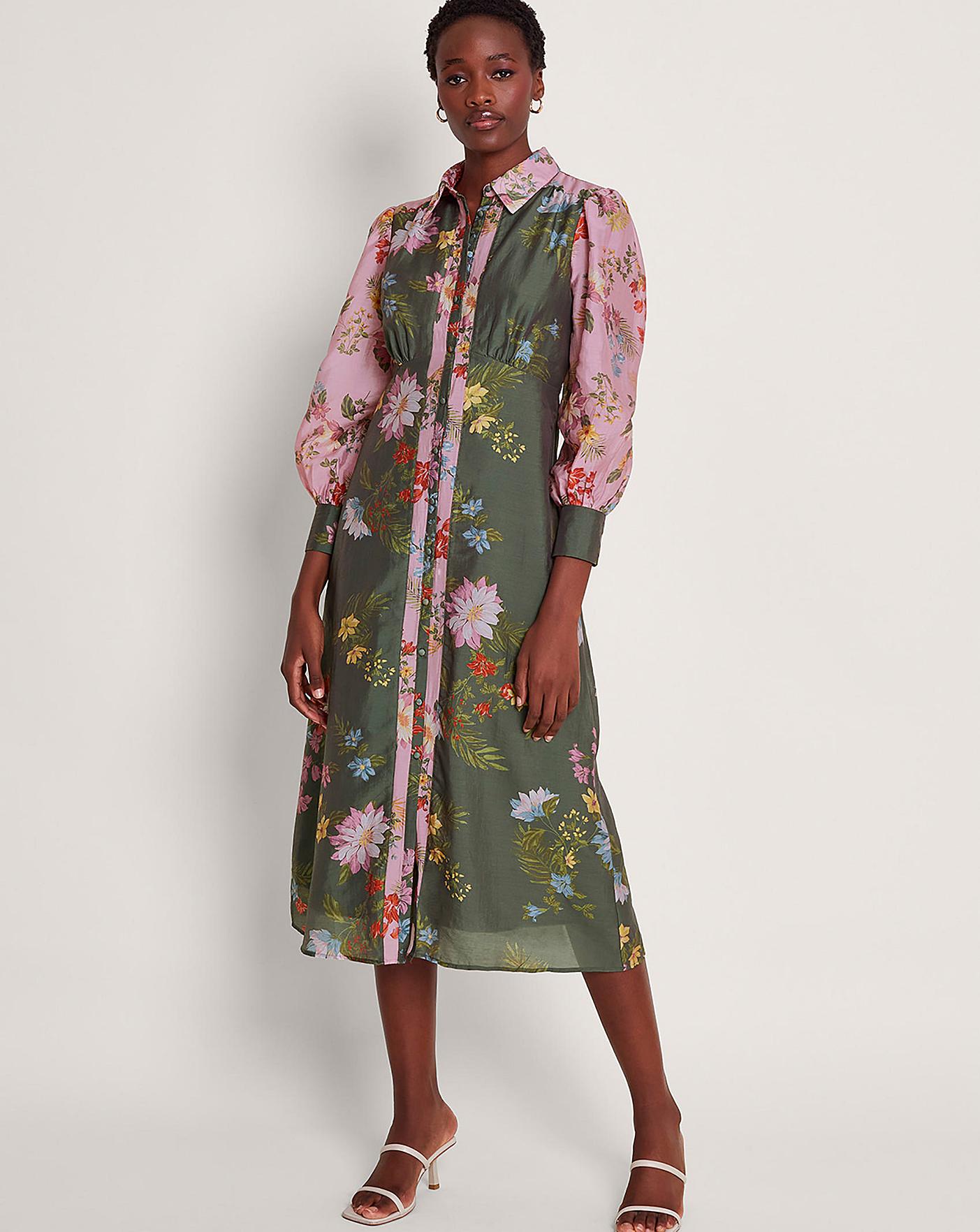 Green floral shirt dress best sale