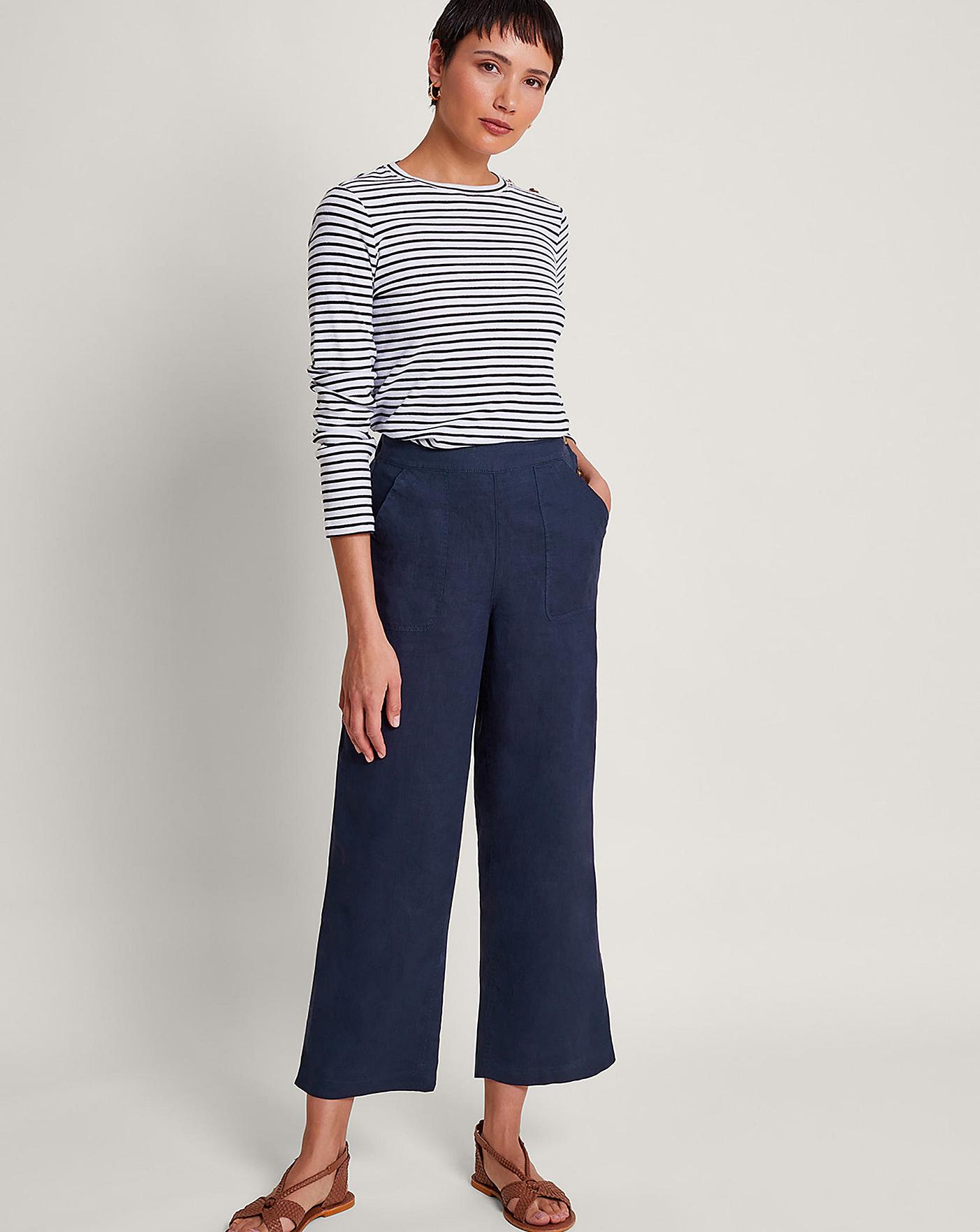 Monsoon Parker Linen Crop Trousers | J D Williams