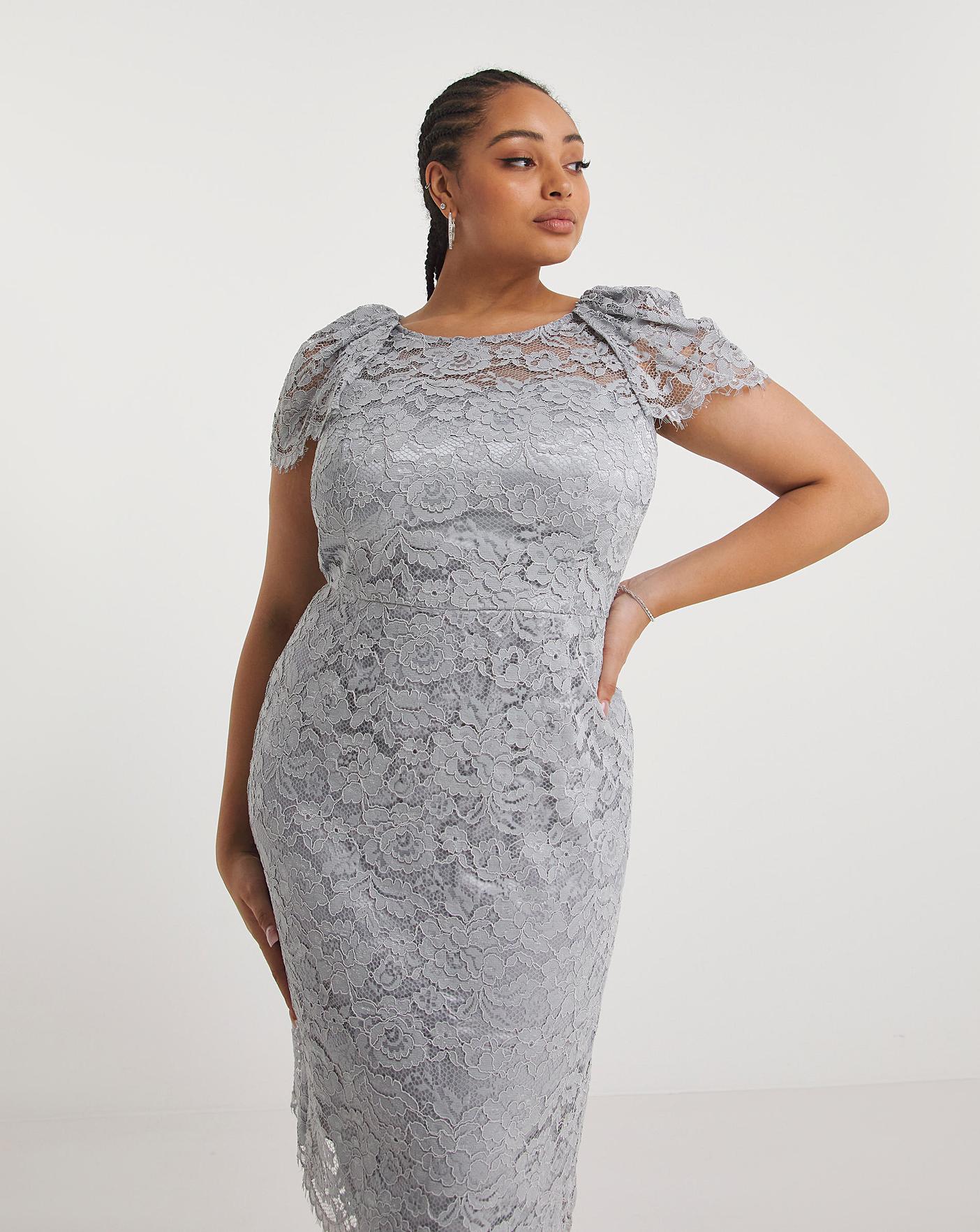 Plus size 2025 grey lace dress