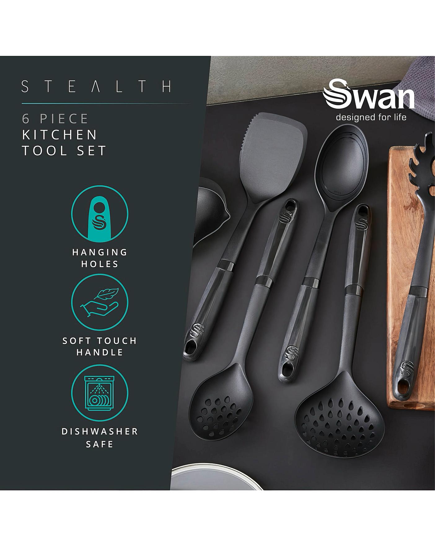 6-Piece Kitchen Gadget Utensils Set in Nylon with Hanging Hole Gray 6-Piece Kitchen Gadget Utensils Set in Nylon with Hanging Hole Gray