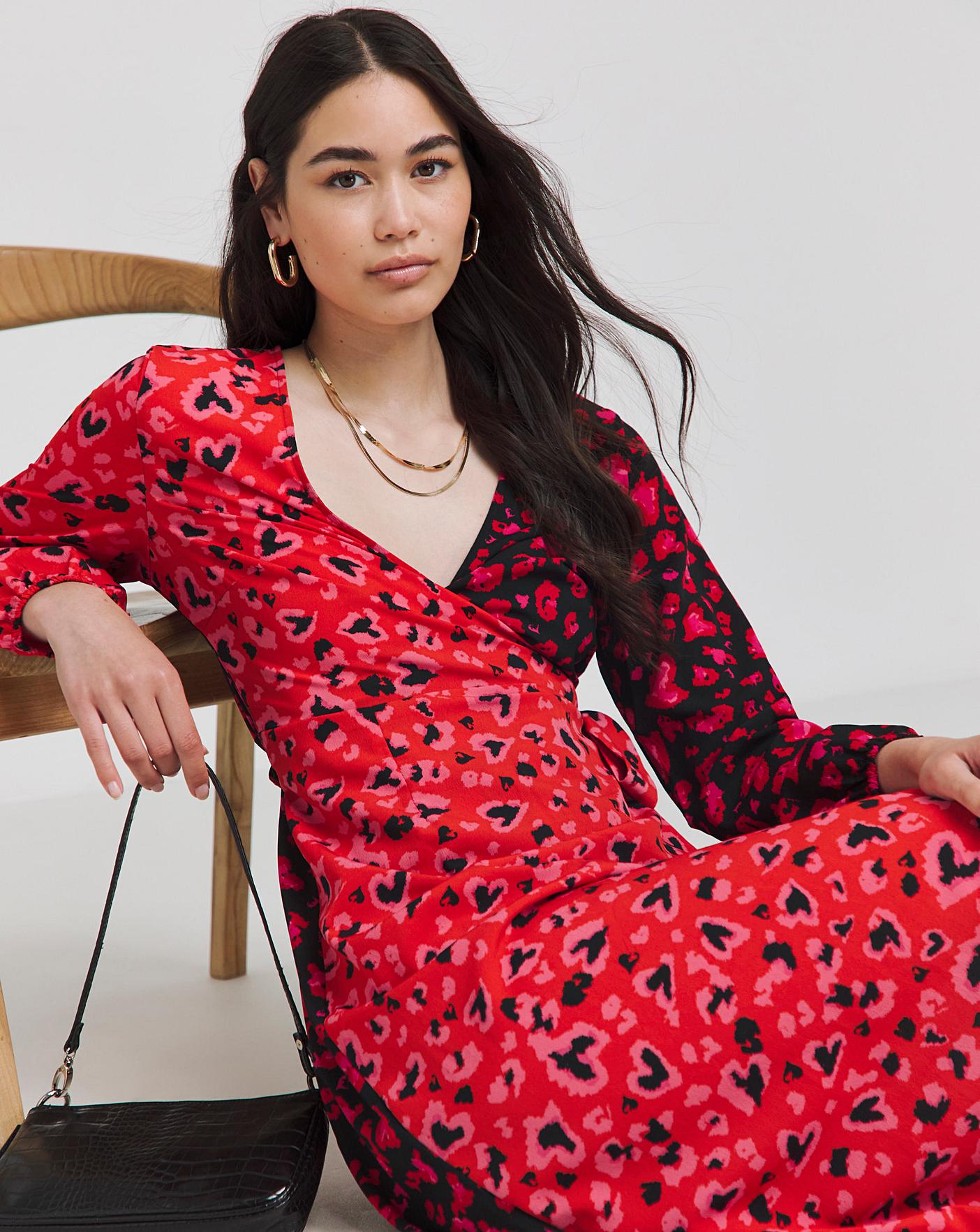 Heart print wrap dress best sale