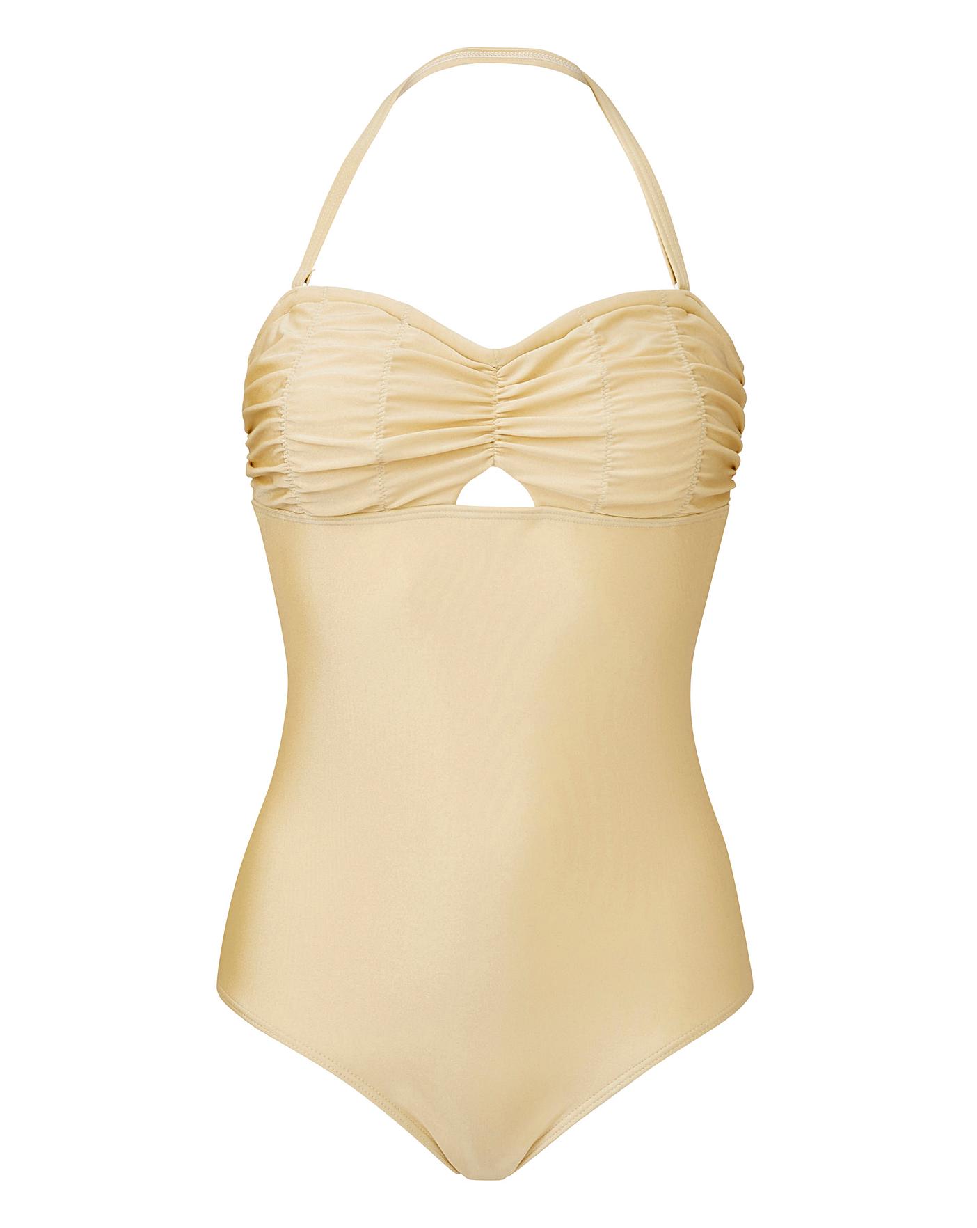 Gold Ruched Bandeau Swimsuit | Simply Be