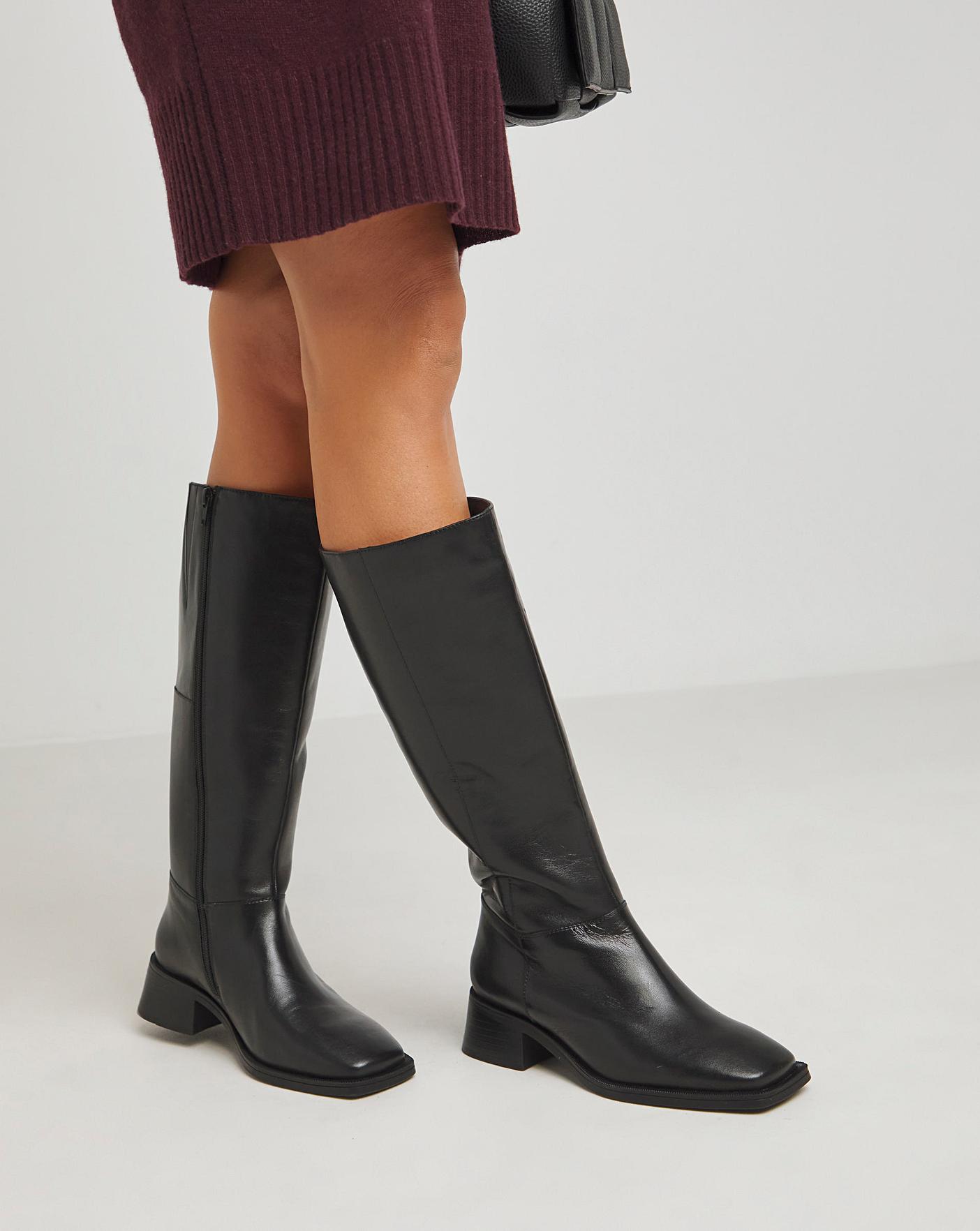 Heel Leather Knee High Boots Ex Wide Fit Ambrose Wilson