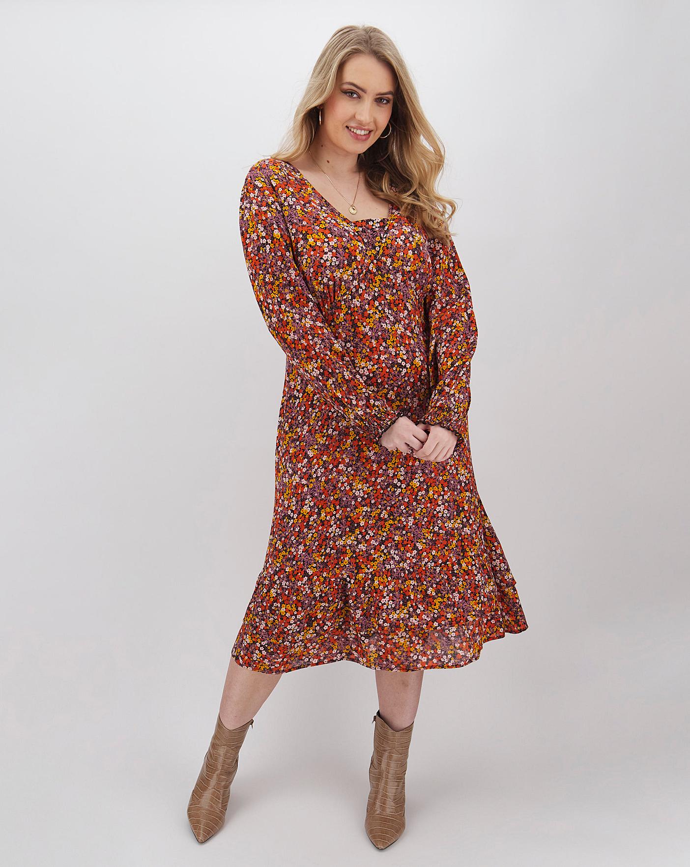 long sleeve ditsy floral dress