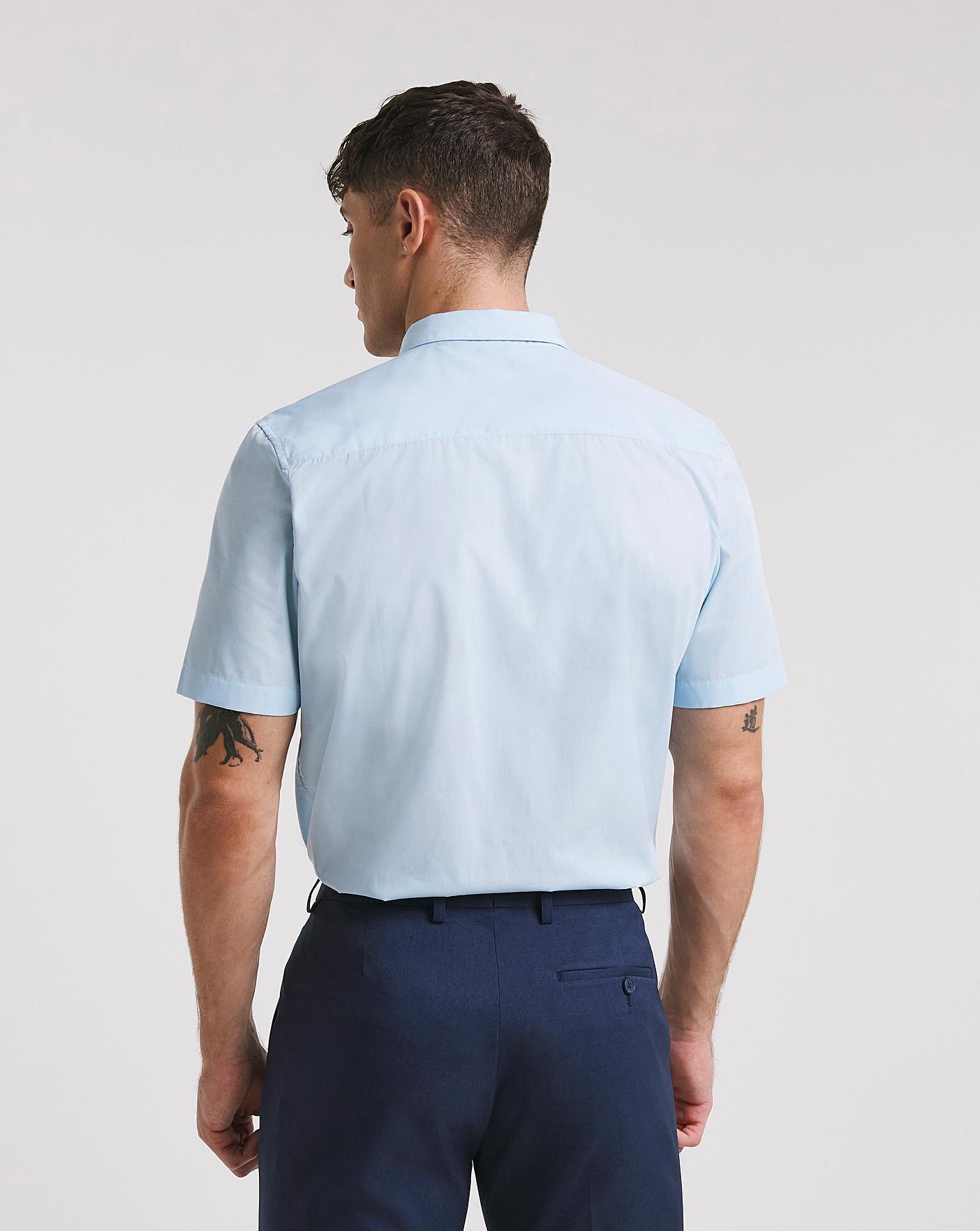 Blue Short Sleeve Formal Shirt Long | J D Williams