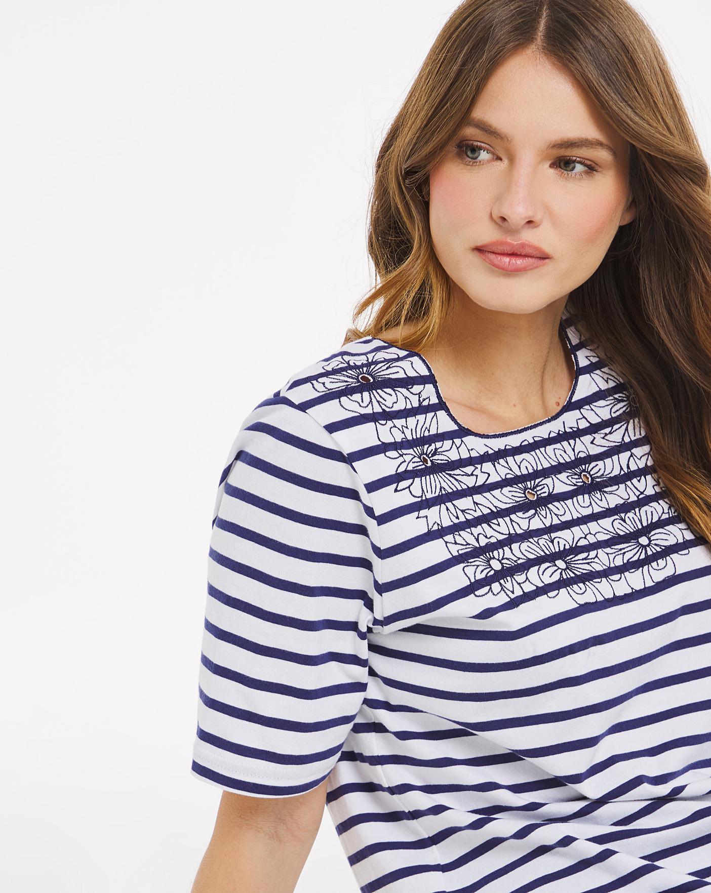 Julipa Stripe T Shirt with Embroidery | J D Williams