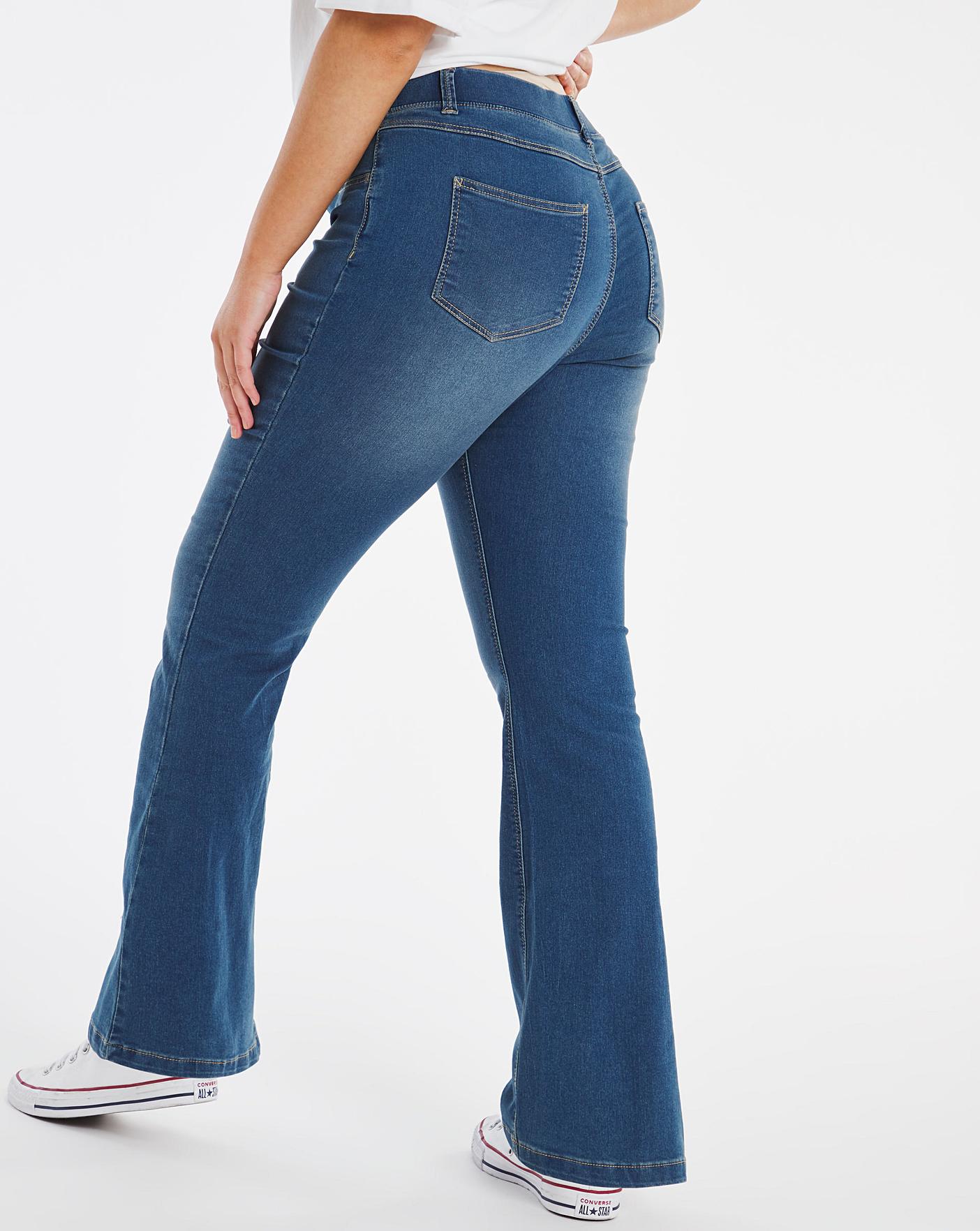 Erin Mid Blue Pull On Bootcut Jeggings | Simply Be