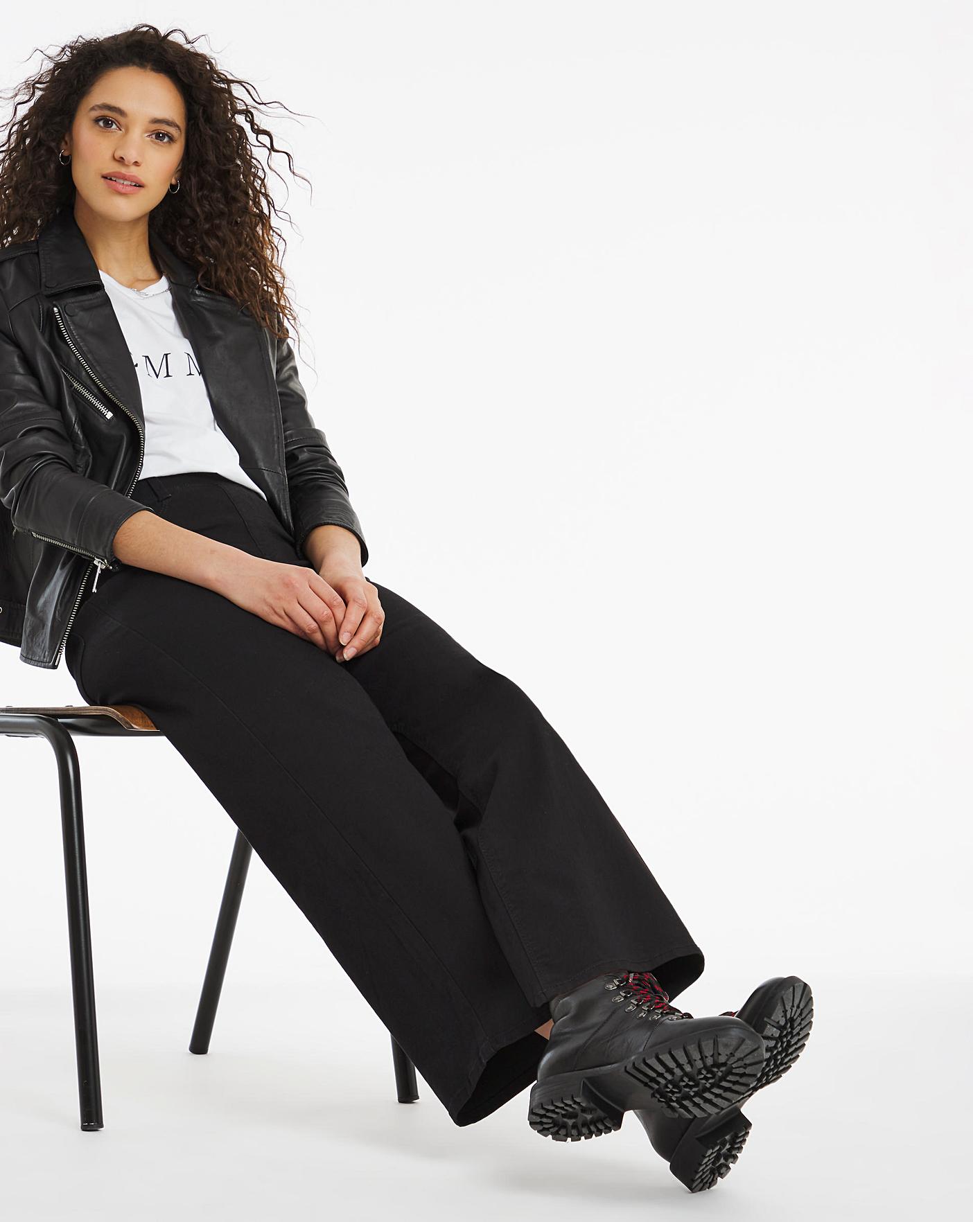 Lottie Black Pull On Wide Leg Jeggings 