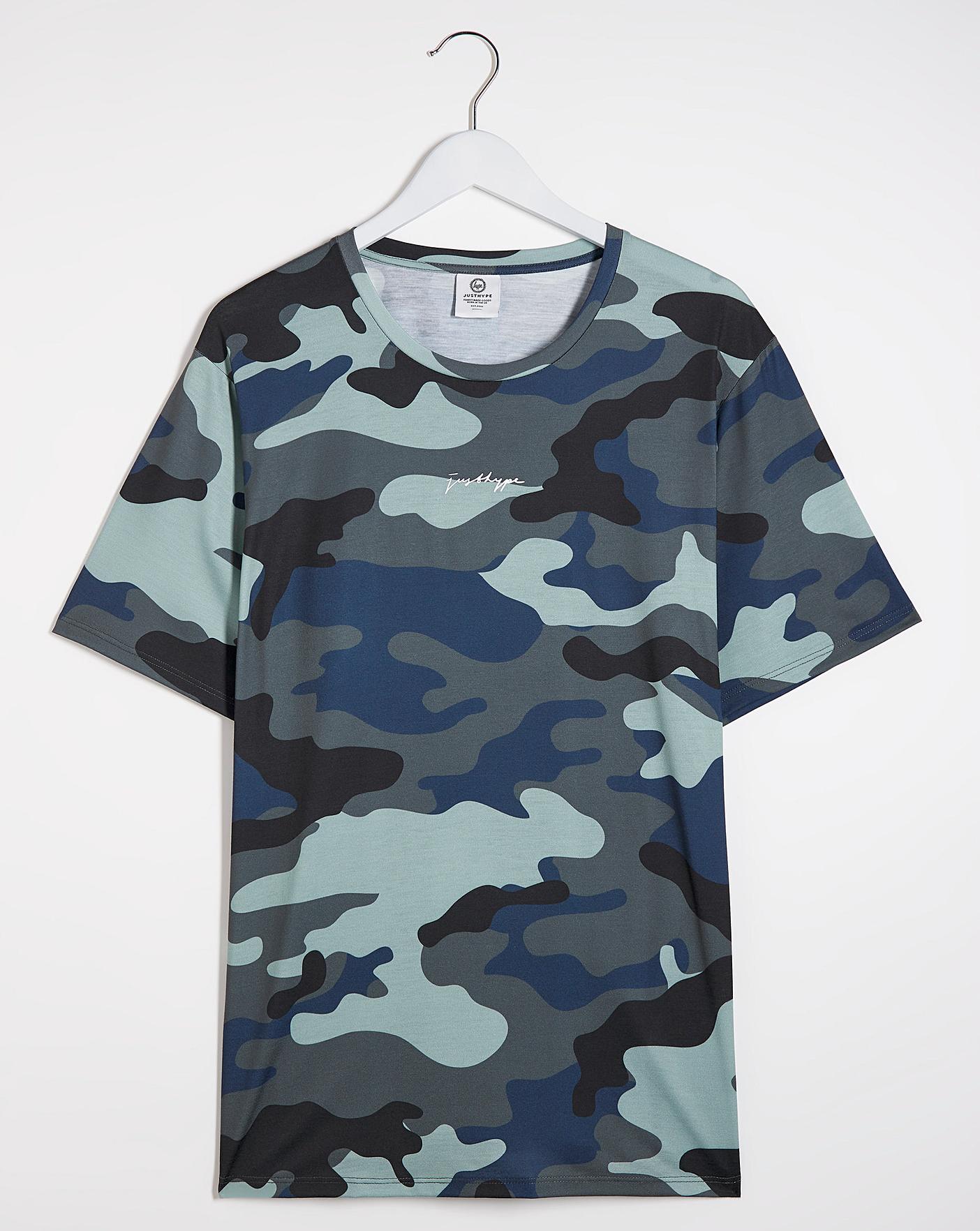Hype Blue Camo T-Shirt Long | Jacamo
