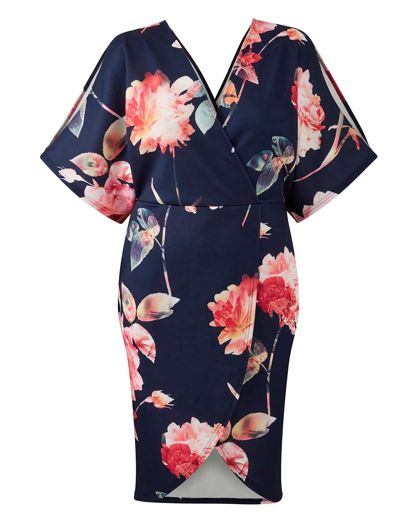 quiz navy and pink floral tea dress