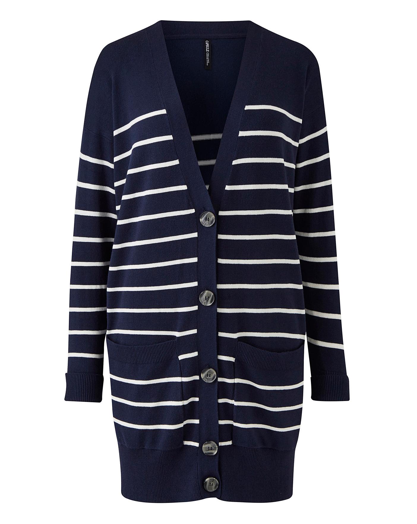 Navy/Ivory Stripe Boyfriend Cardigan Simply Be
