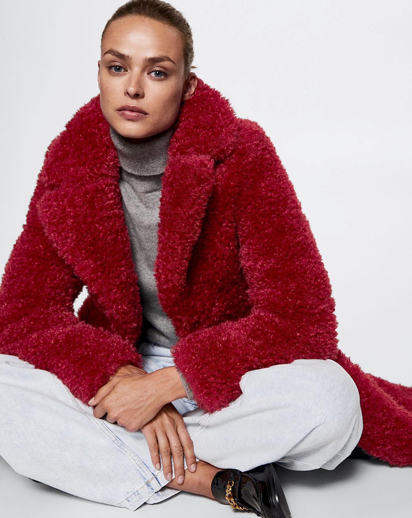 Mango Eureka Fur Boucle Coat Simply Be