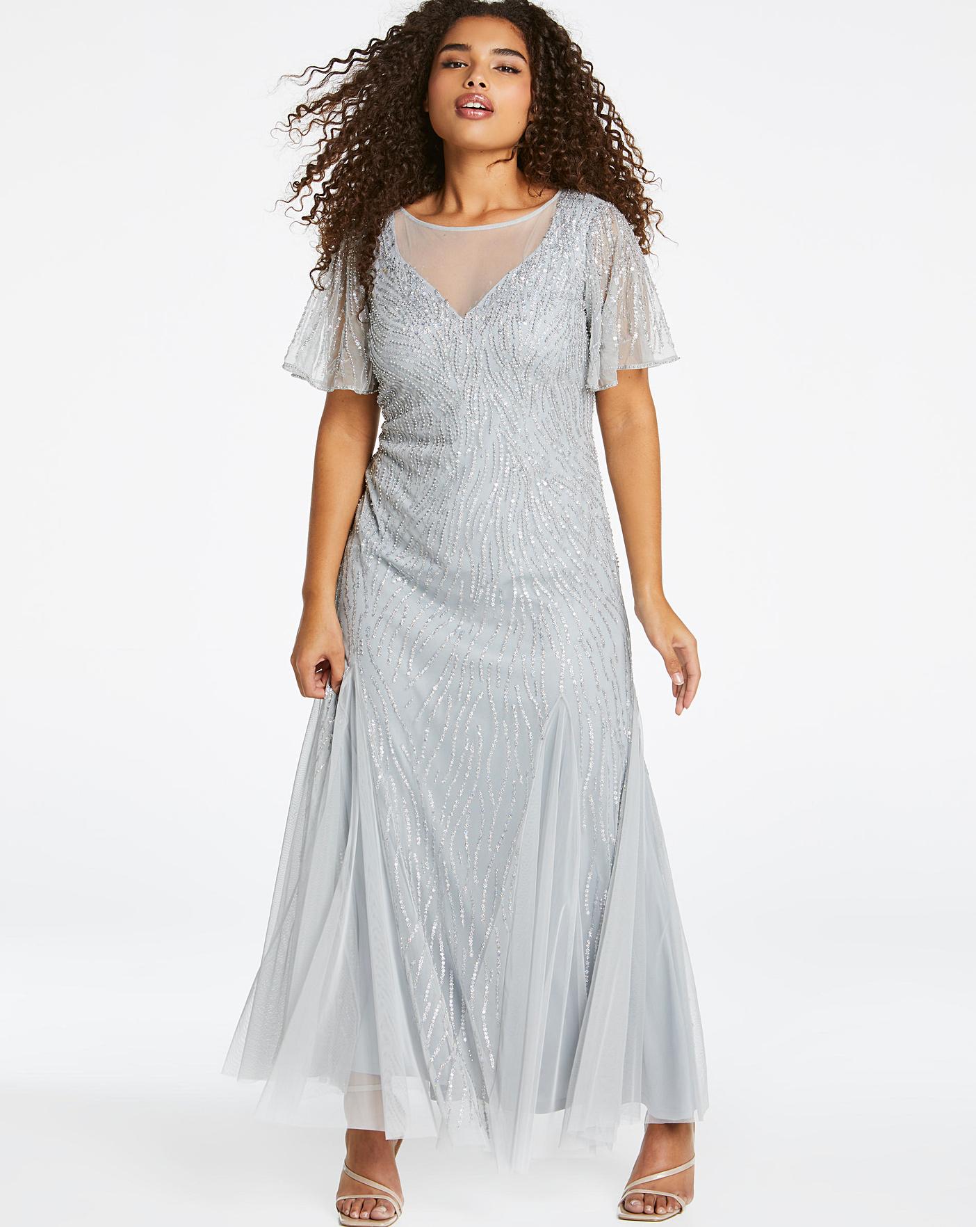 Joanna Hope Sheer Yoke Beaded Maxi 