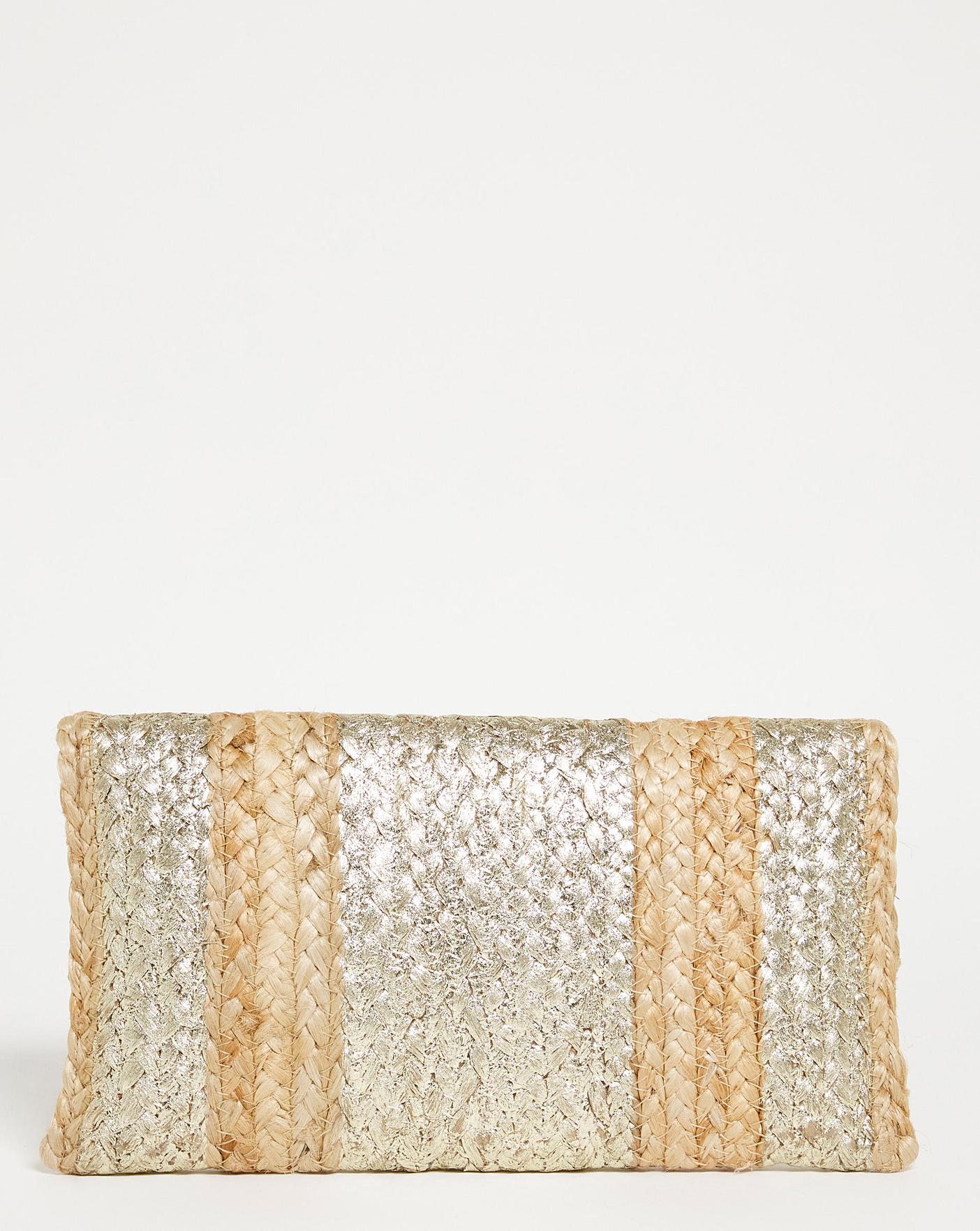 Gold Raffia Metallic Clutch Bag | J D Williams