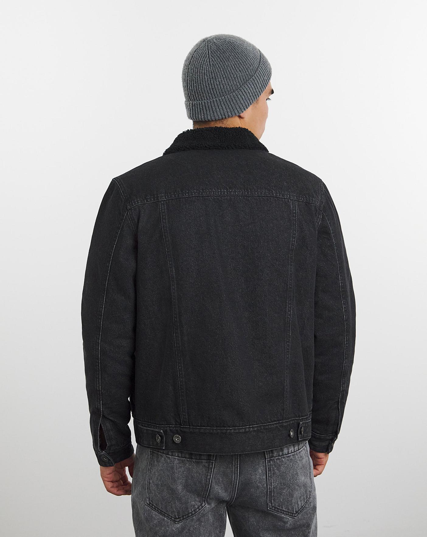 Borg lined discount black denim jacket