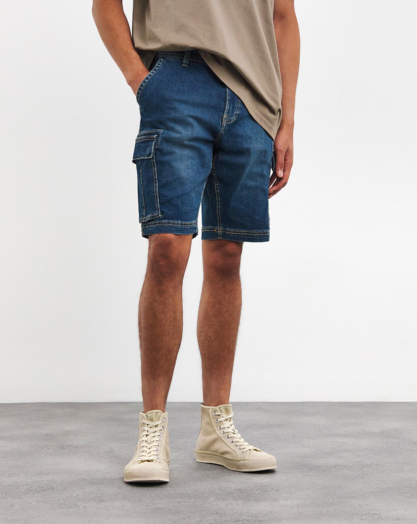 Mid length denim shorts online