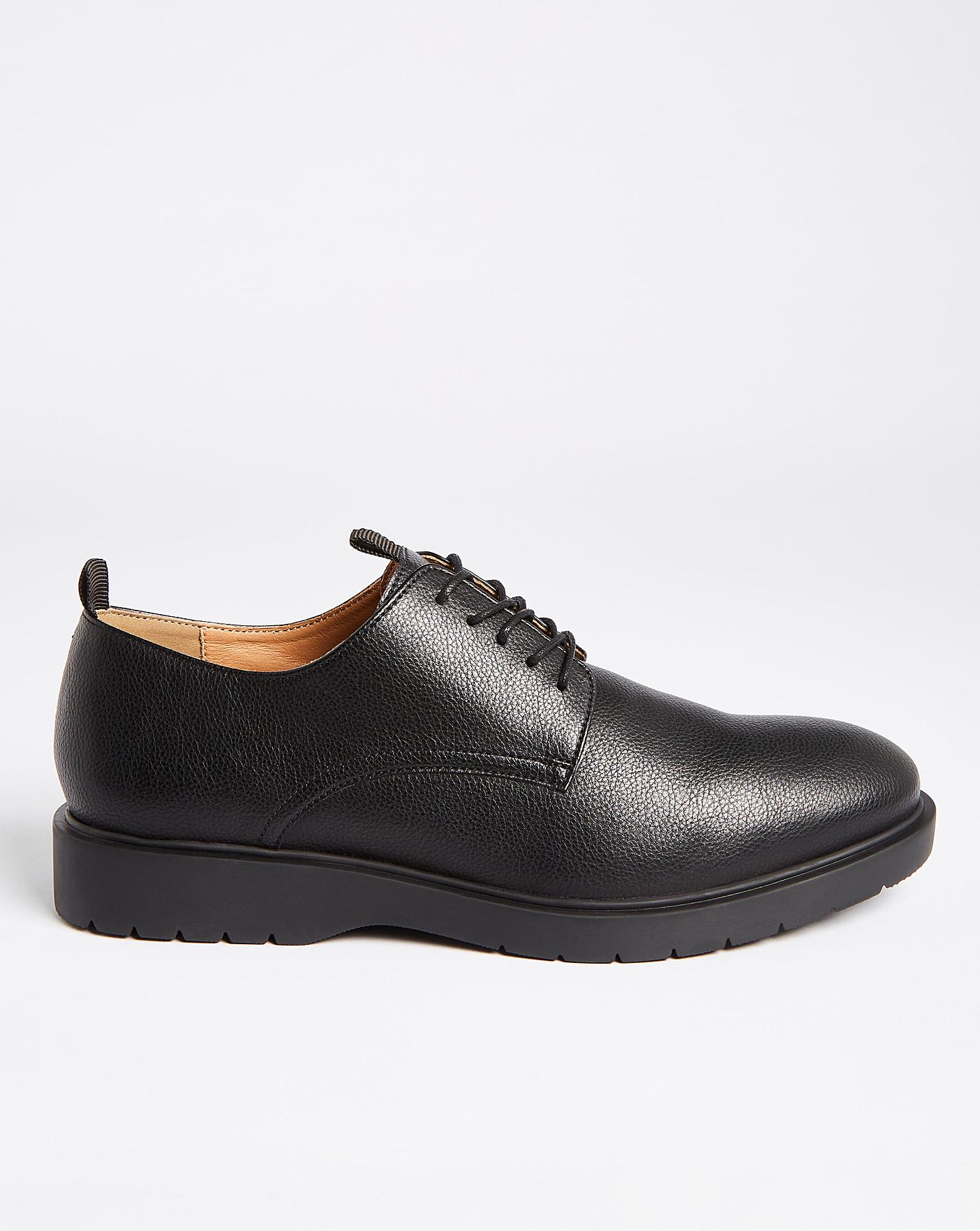 Black Lace Up Leather Look Shoe Wide