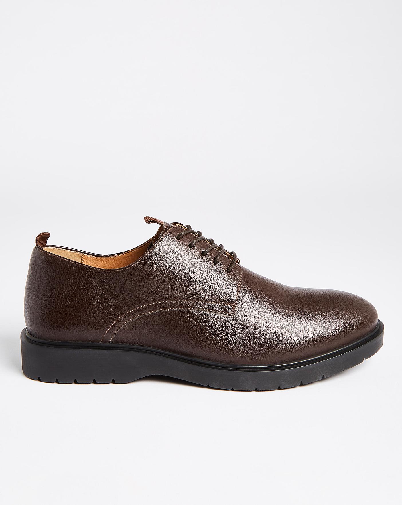Brown Lace Up Leather Look Shoe Wide
