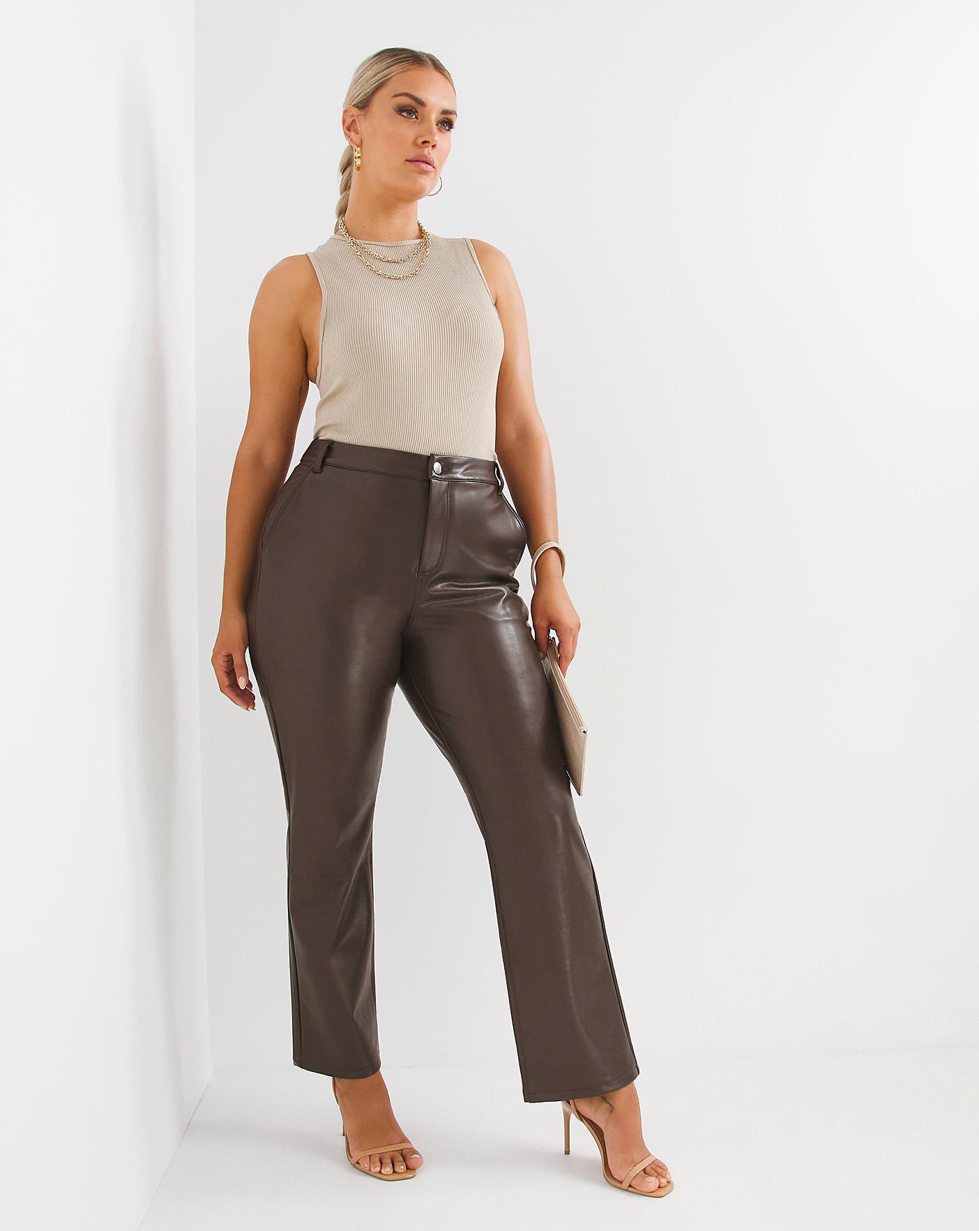 Chocolate Faux Leather Straight Trouser Simply Be