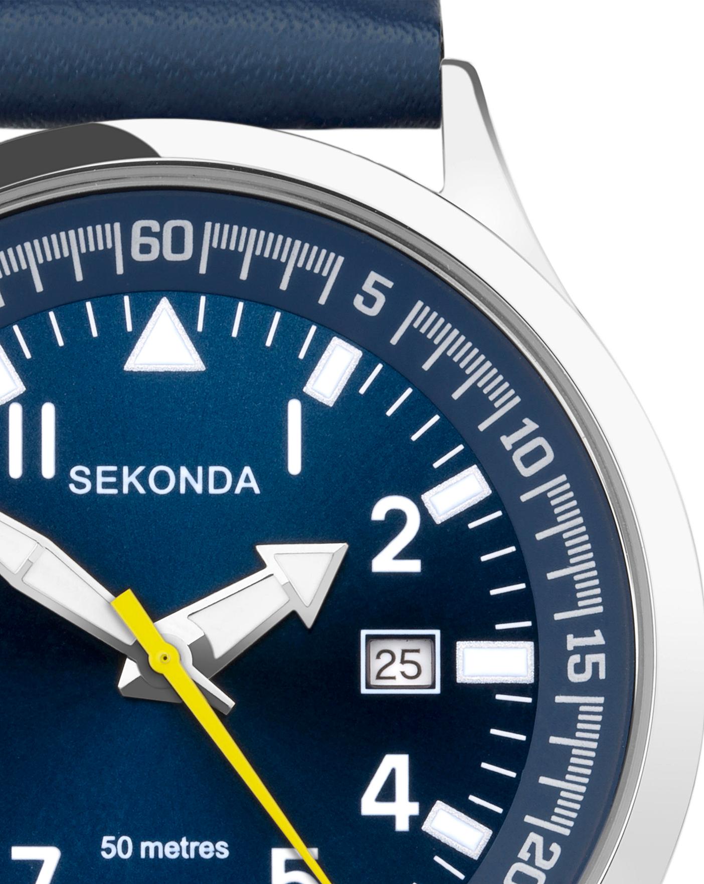 Sekonda Mens Navy Leather Strap Watch Oxendales