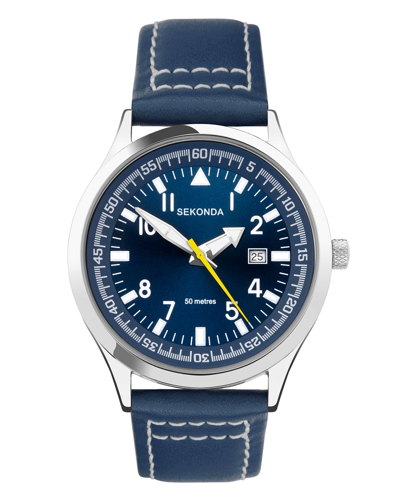 Mens watch deals navy leather strap