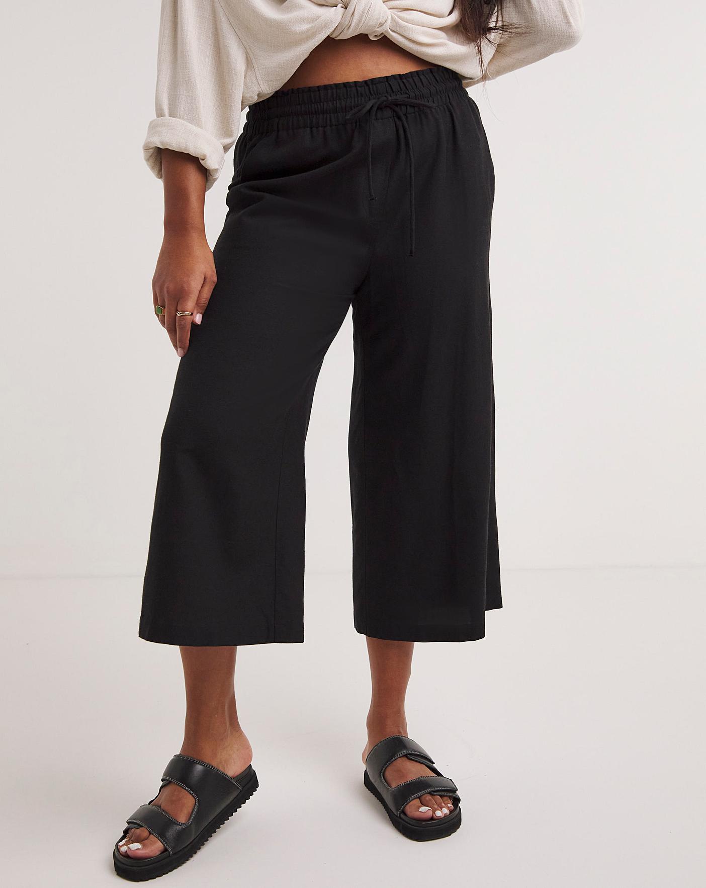 Black Linen Wide Leg Culotte