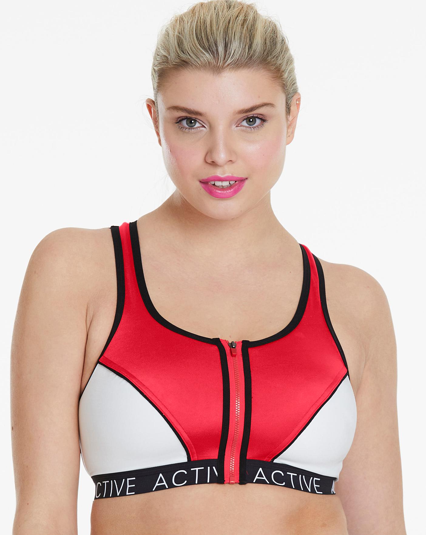 high impact zip front sports bra