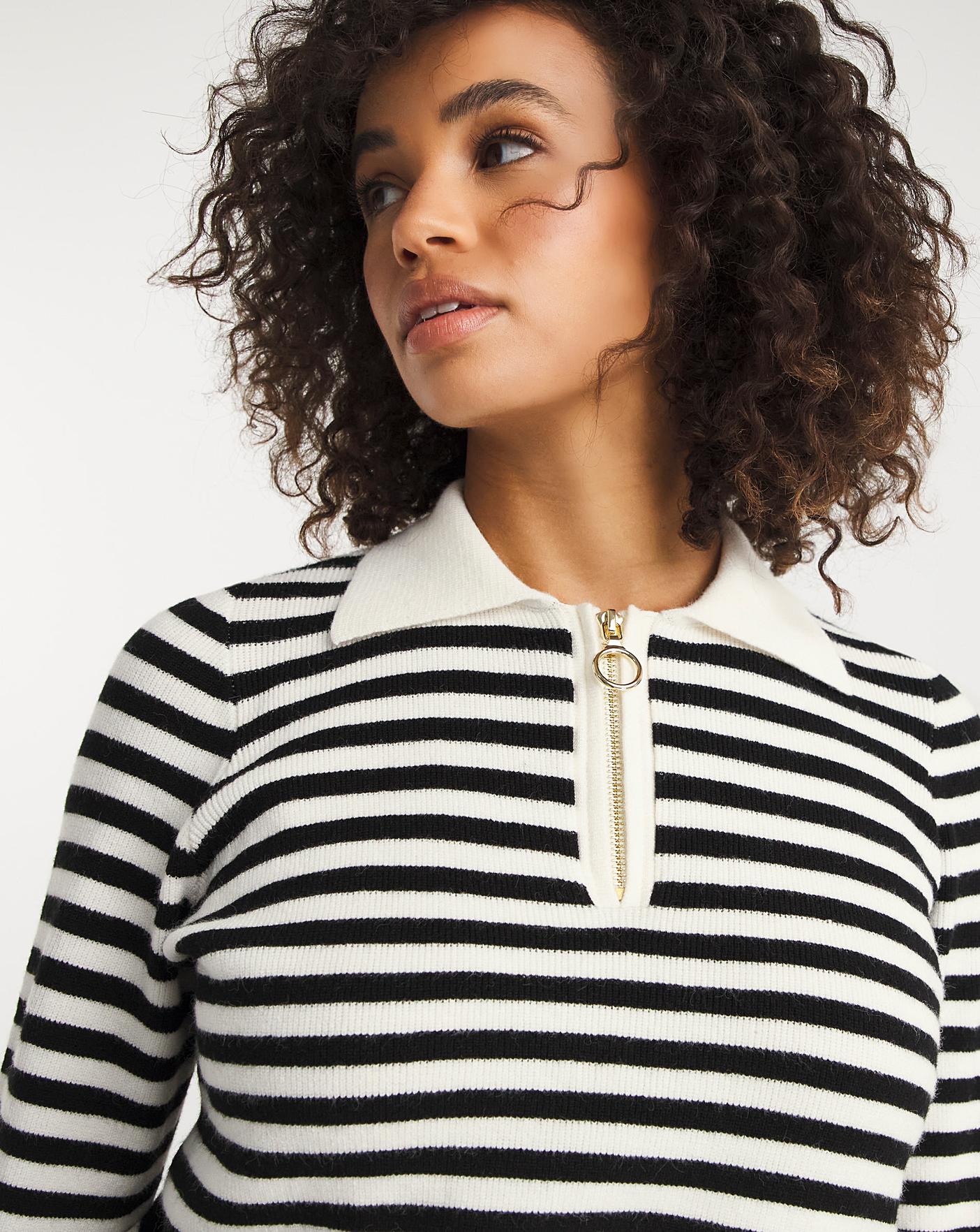 Stripe Collar Zip Necker Jumper | J D Williams