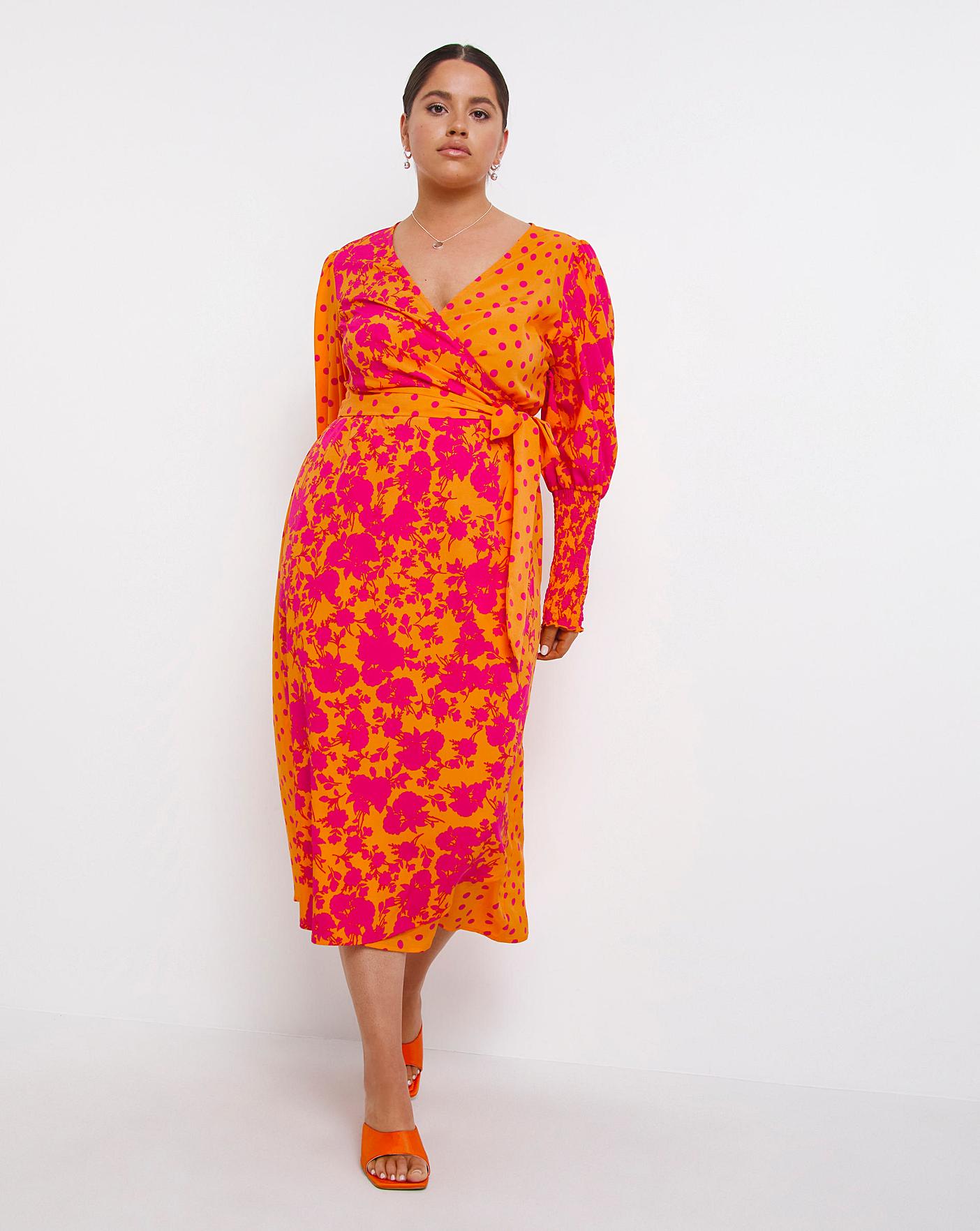 Mixed Print Shirred Wrap Midi Dress Simply Be