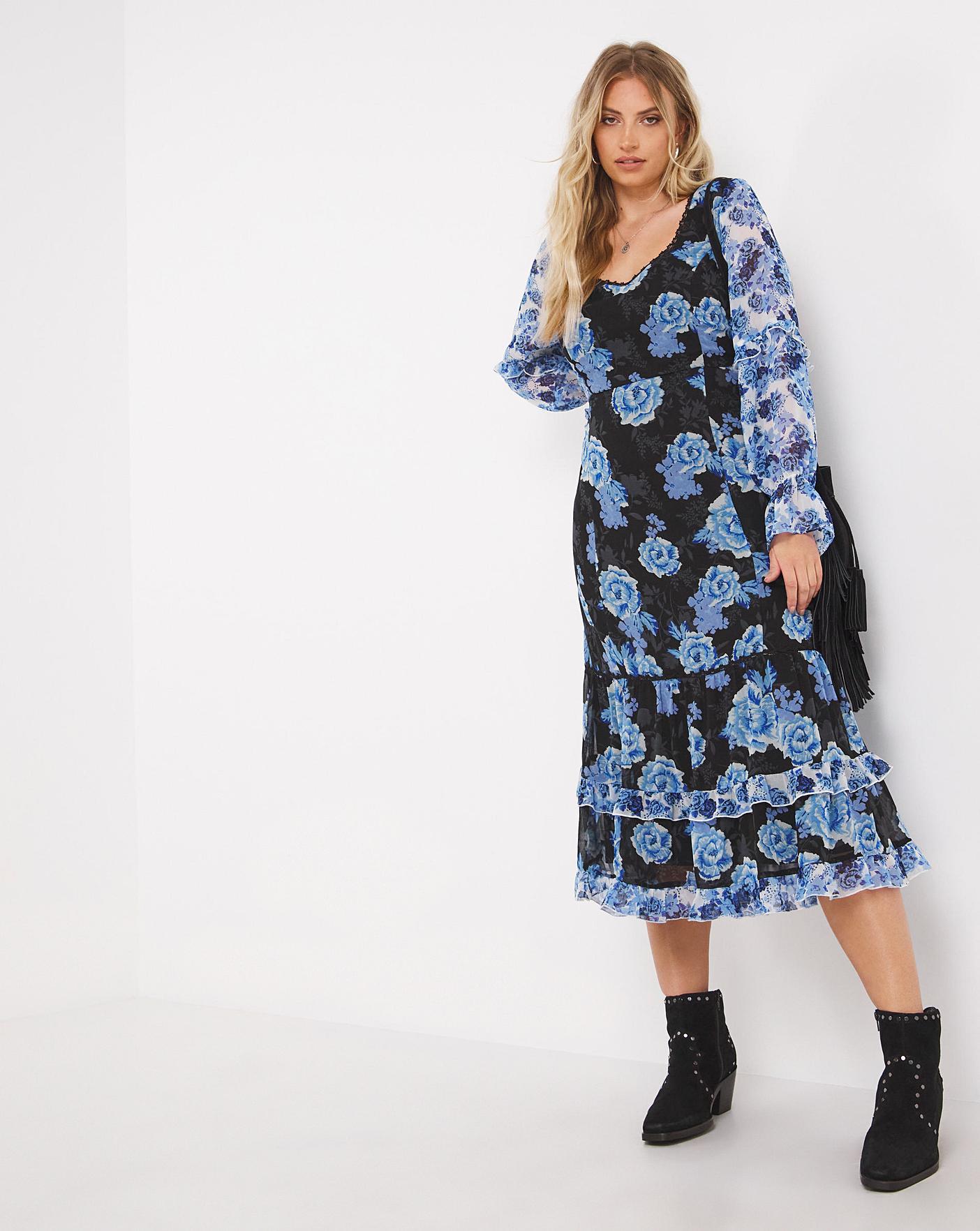 Mixed print outlet midi dress