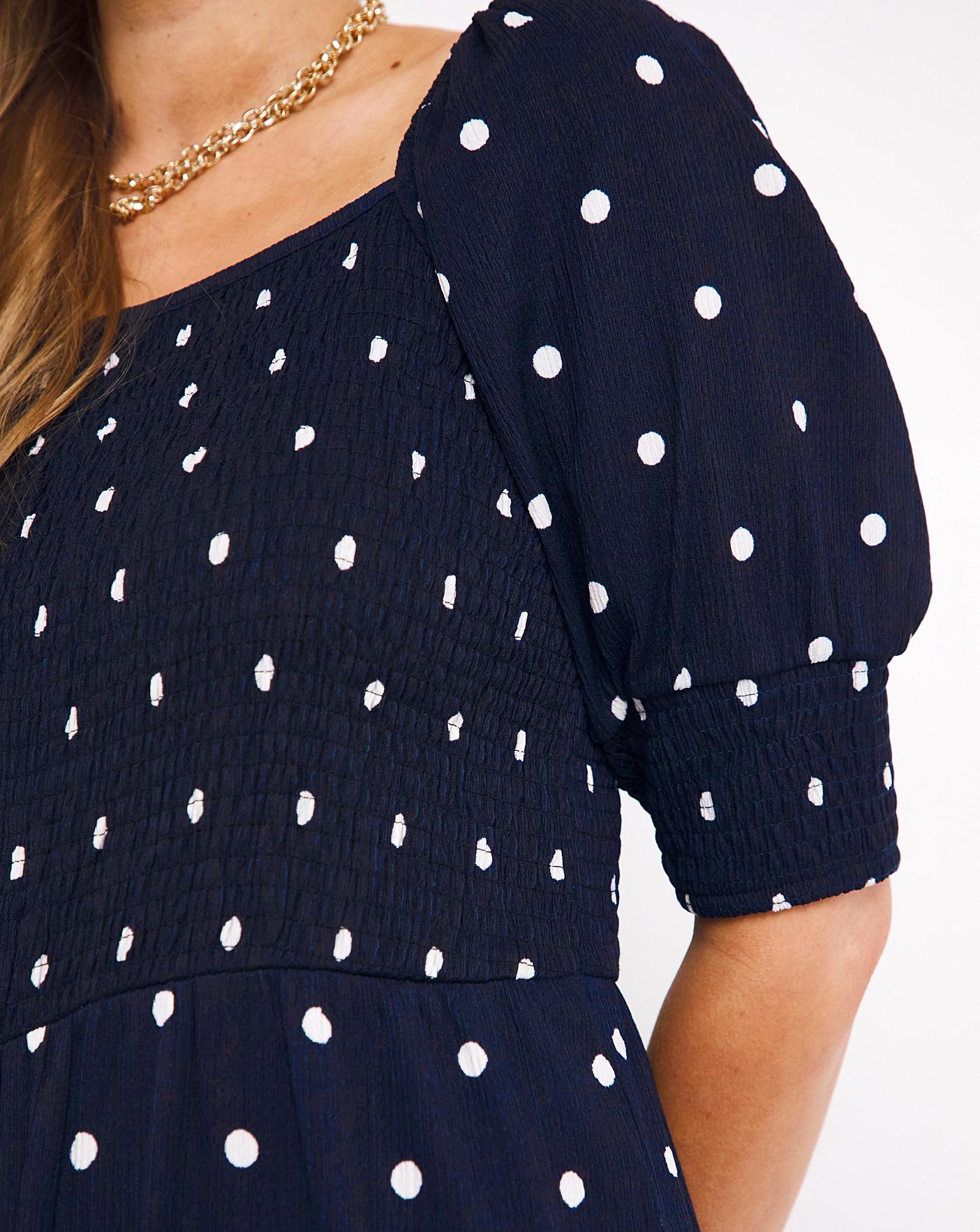 Spot Square Neck Waffle Shirred 