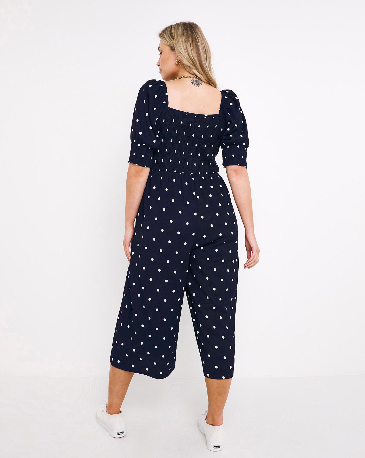 Spot Square Neck Waffle Shirred 