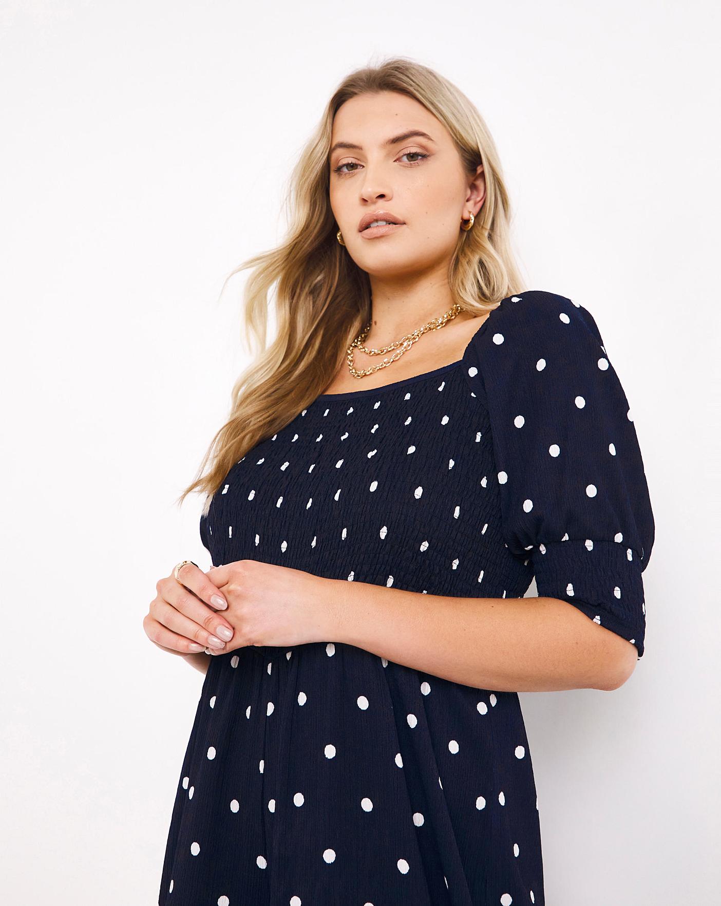 Spot Square Neck Waffle Shirred 