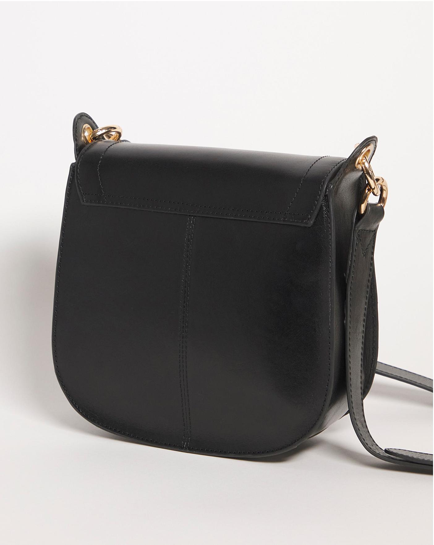 Black Classic Leather Saddle Bag | J D Williams