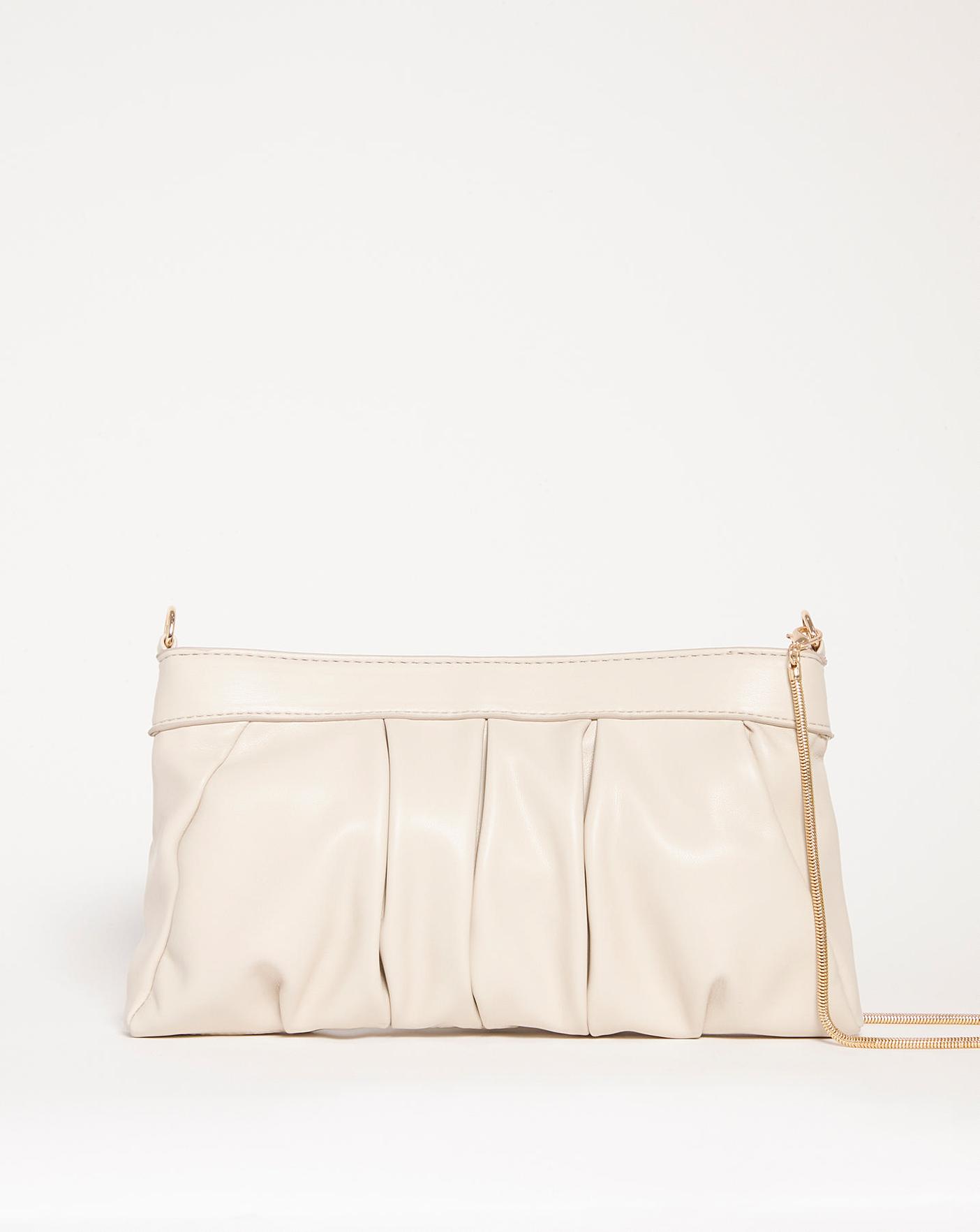 Cream Frame Detail Ruched Clutch Bag