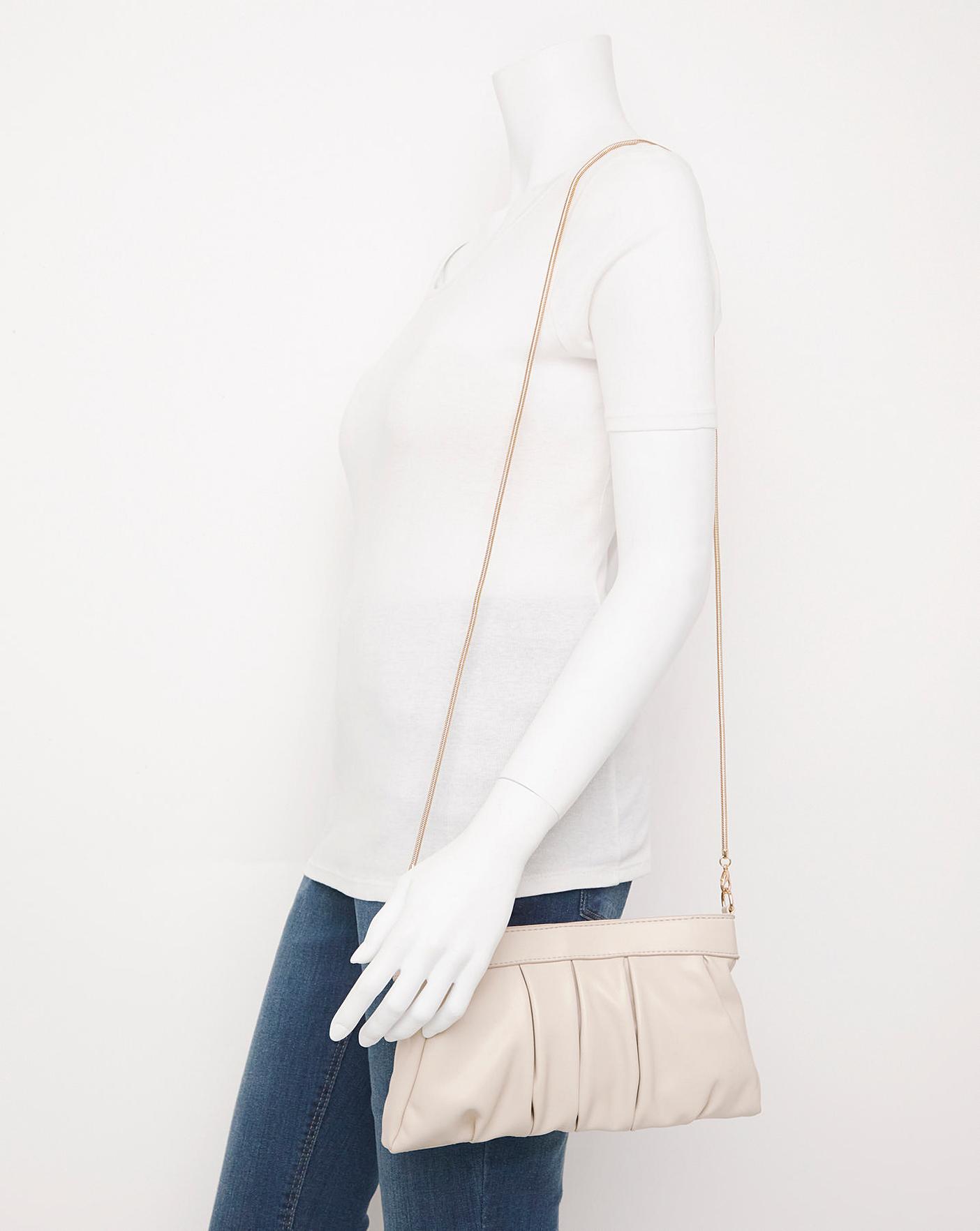 Cream Frame Detail Ruched Clutch Bag