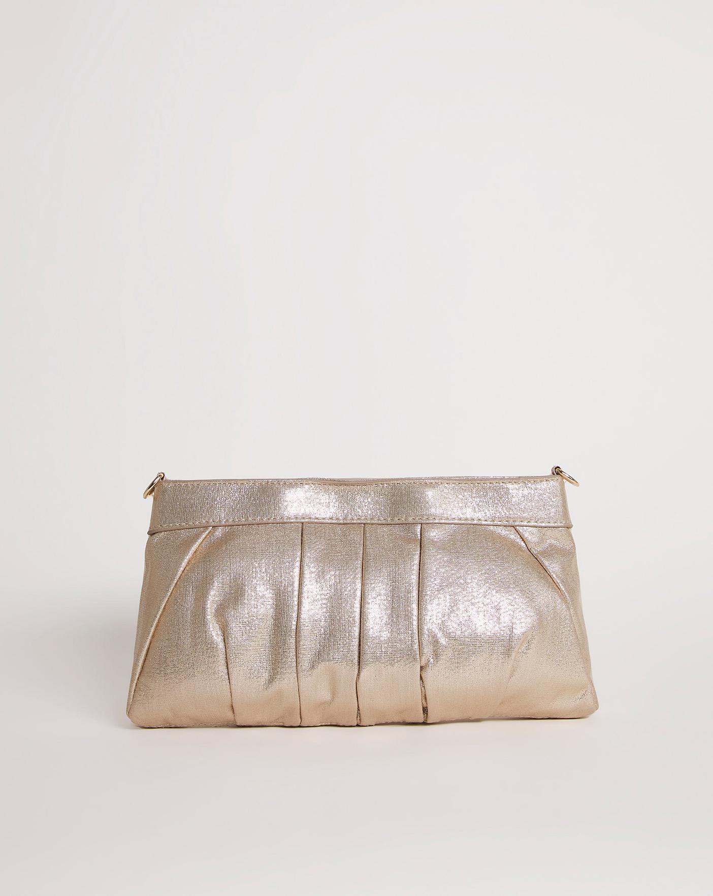 Cream Frame Detail Ruched Clutch Bag