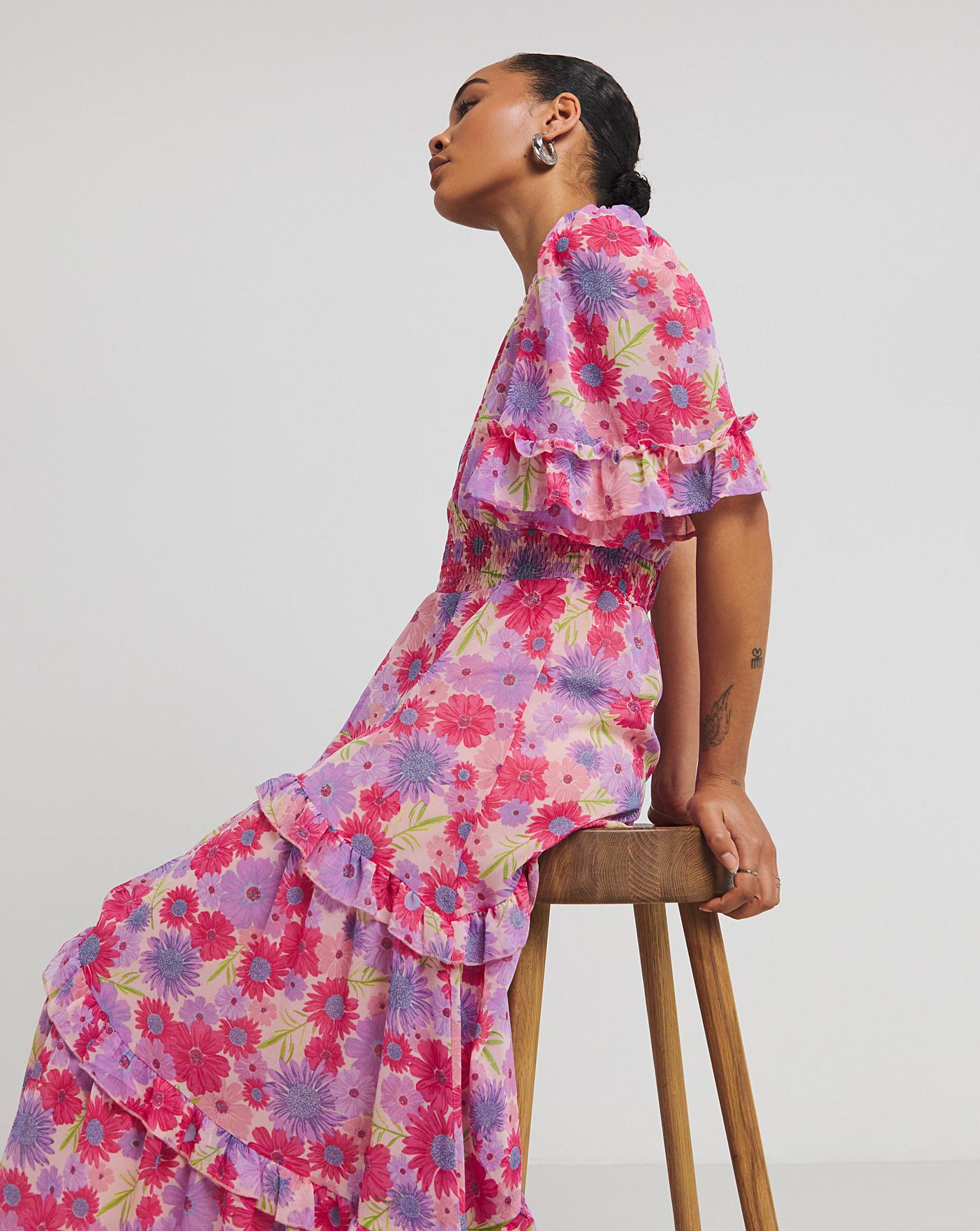 【mistreass】Floral Frill TieredShirtDress mistreass】Floral Frill TieredShirtDress